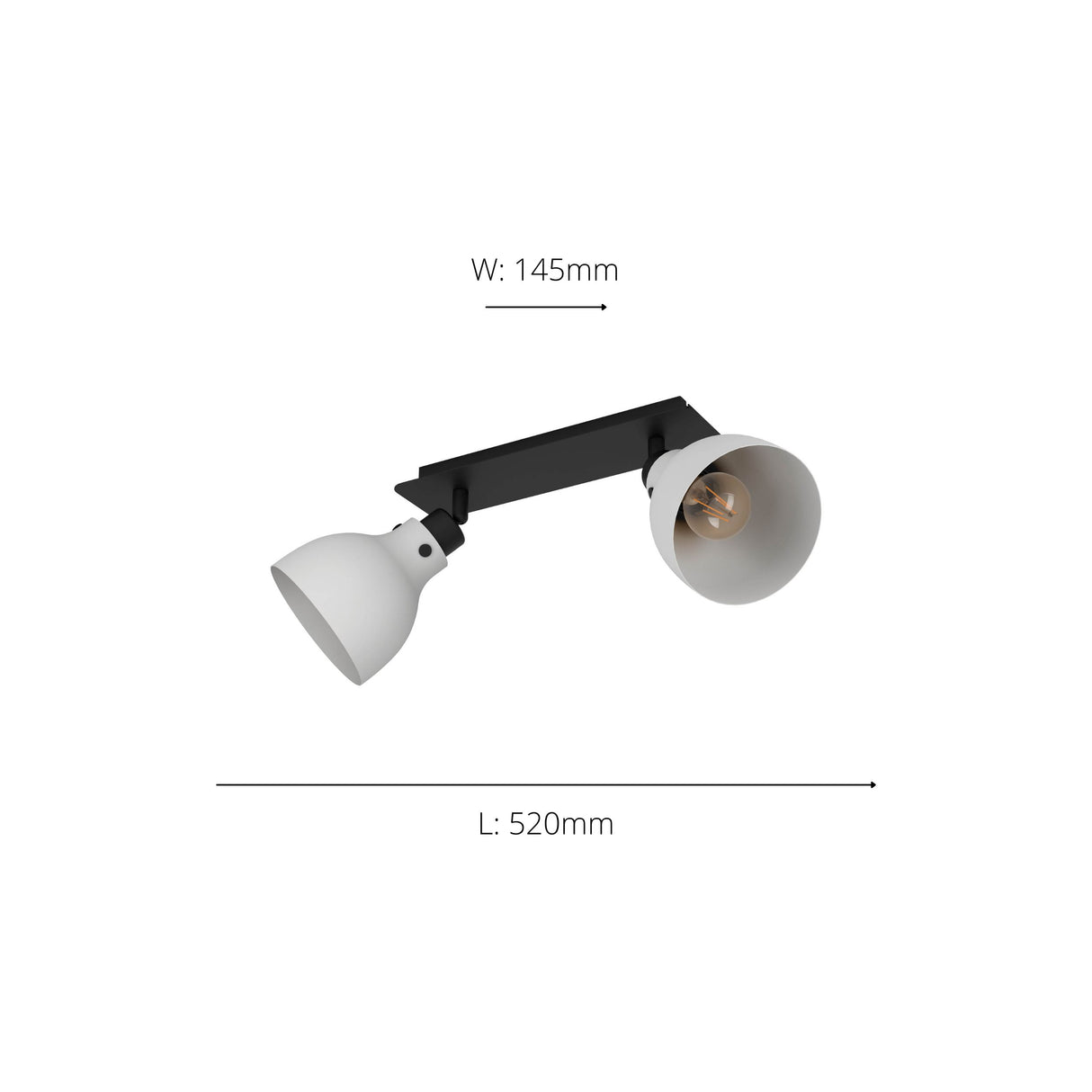Eglo EU Matlock Dual Ceiling Spotlight Grey Conical Steel Shades and Black Bar Mount