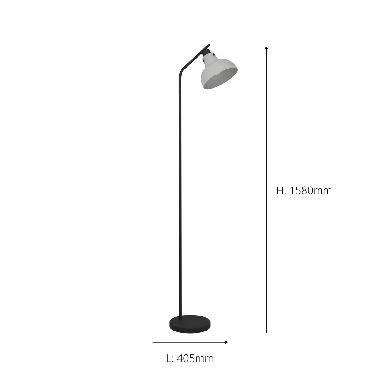Eglo EU Matlock Floor Lamp Grey Conical Steel Shade with Round Black Base