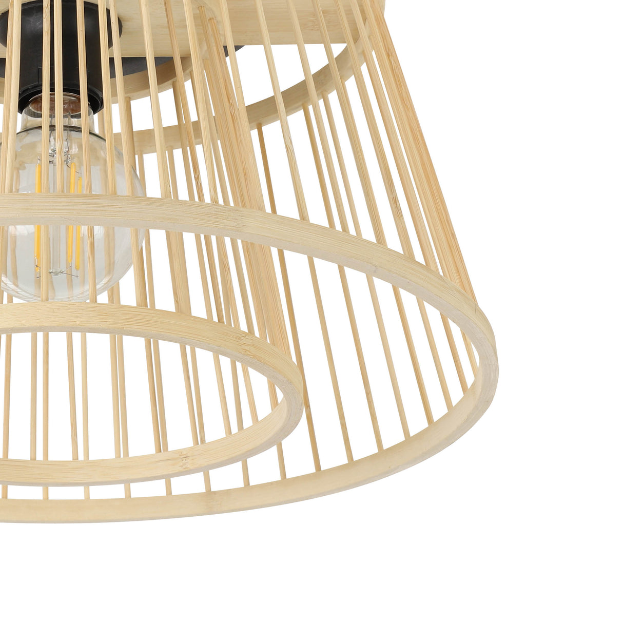 Eglo EU Hykeham Ceiling Light Black Steel & Natural Wood Slatted Drum Shade