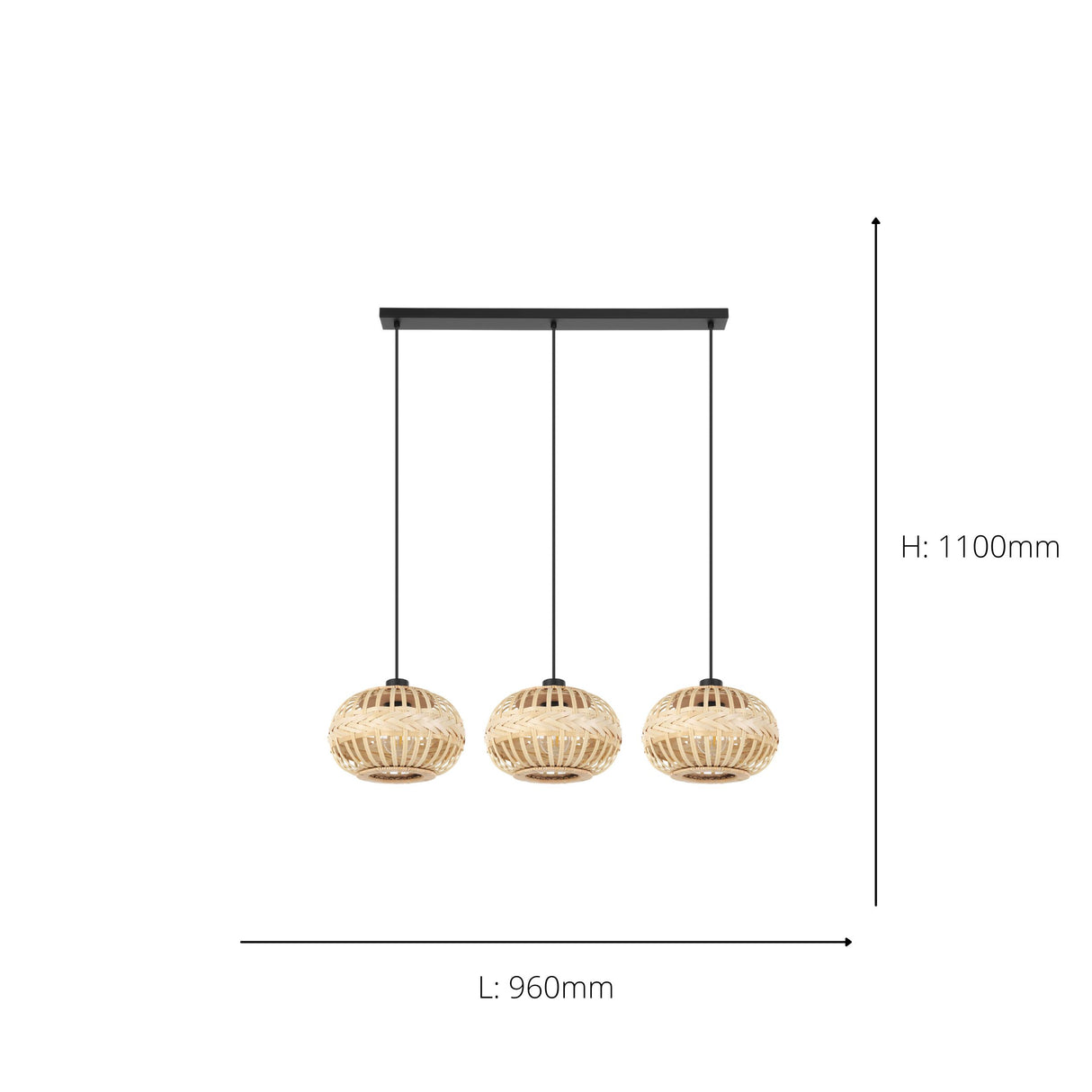 Eglo EU Amsfield 1 Three Light Pendant Natural Woven Wood Shades and Steel Mount