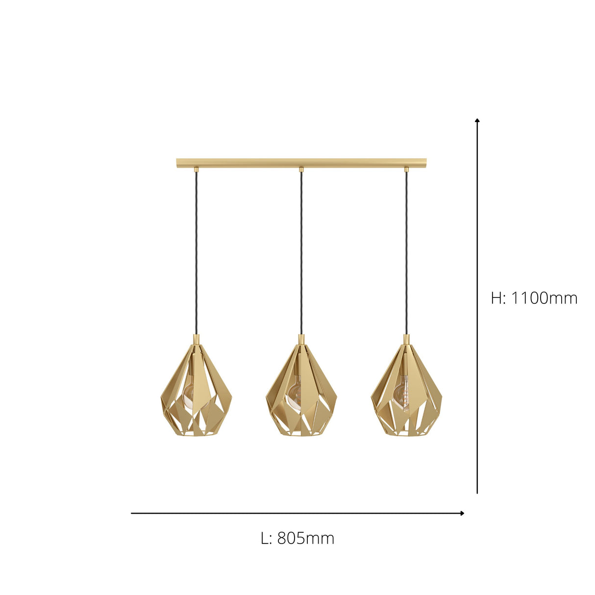 Eglo EU Carlton Gold-Coloured Steel Industrial 3-Light Pendant