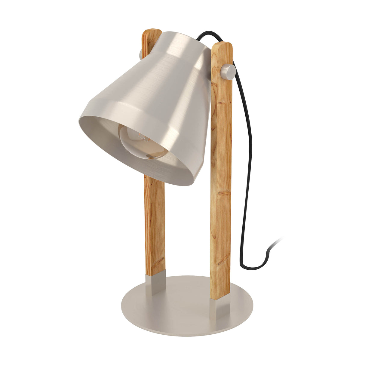 Eglo EU Cawton Table Lamp with an Adjustable Steel Shade & Rustic Brown Wood Accents