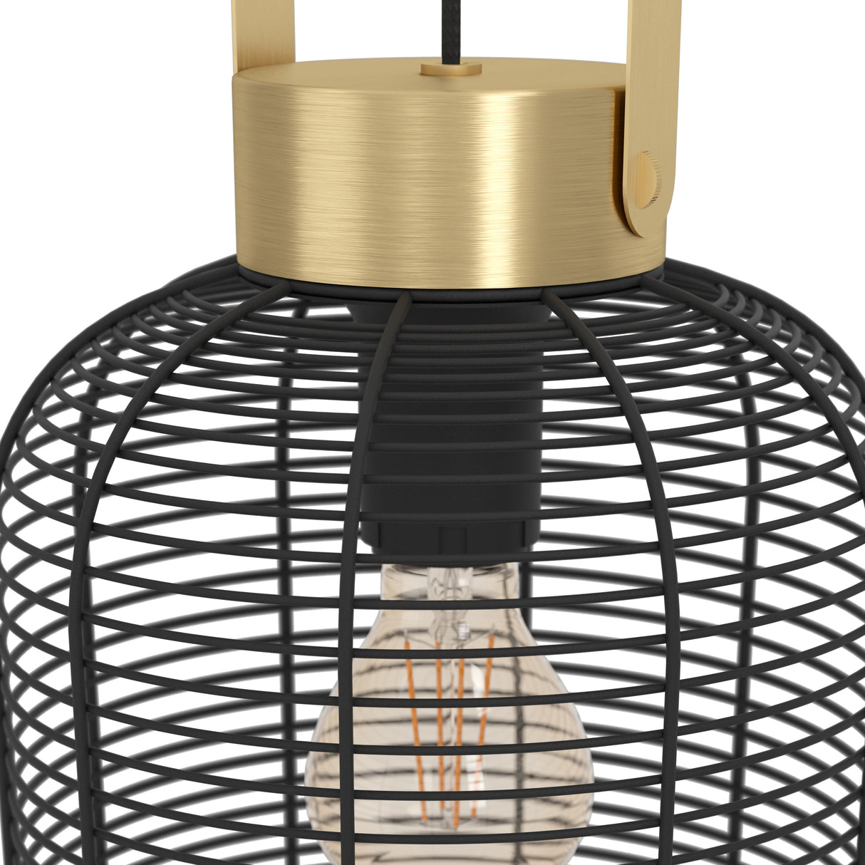 Eglo EU ROUNDHAM Pendant Light – Black & Brushed Brass Steel, E27, Vintage Indoor Lighting