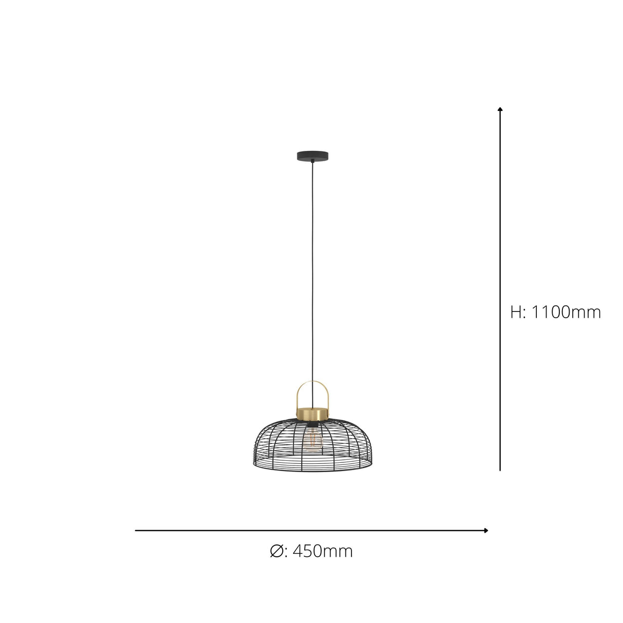 Eglo EU Roundham Black Wire Pendant Light with Brass Accent