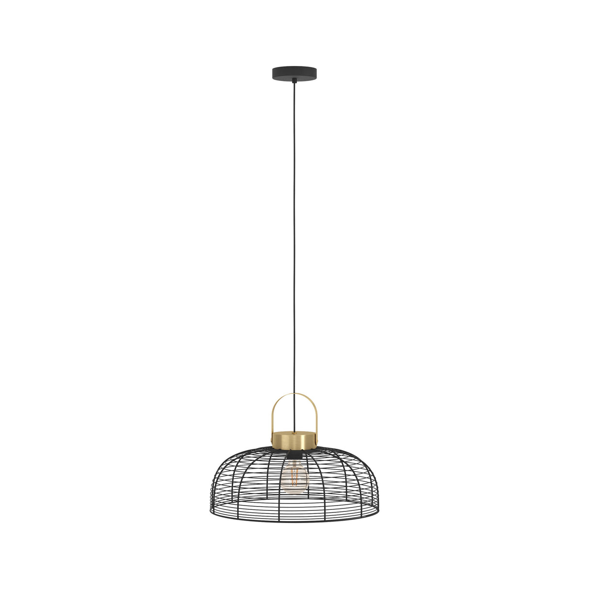 Eglo EU Roundham Black Wire Pendant Light with Brass Accent