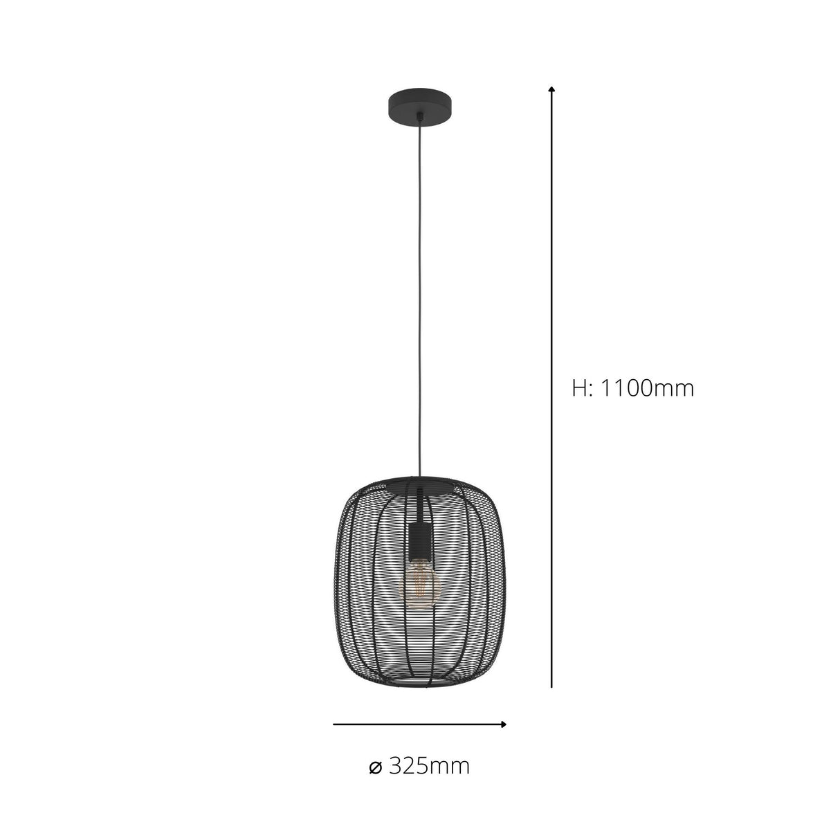 Eglo EU Rinroe Steel Rattan Pendant Black