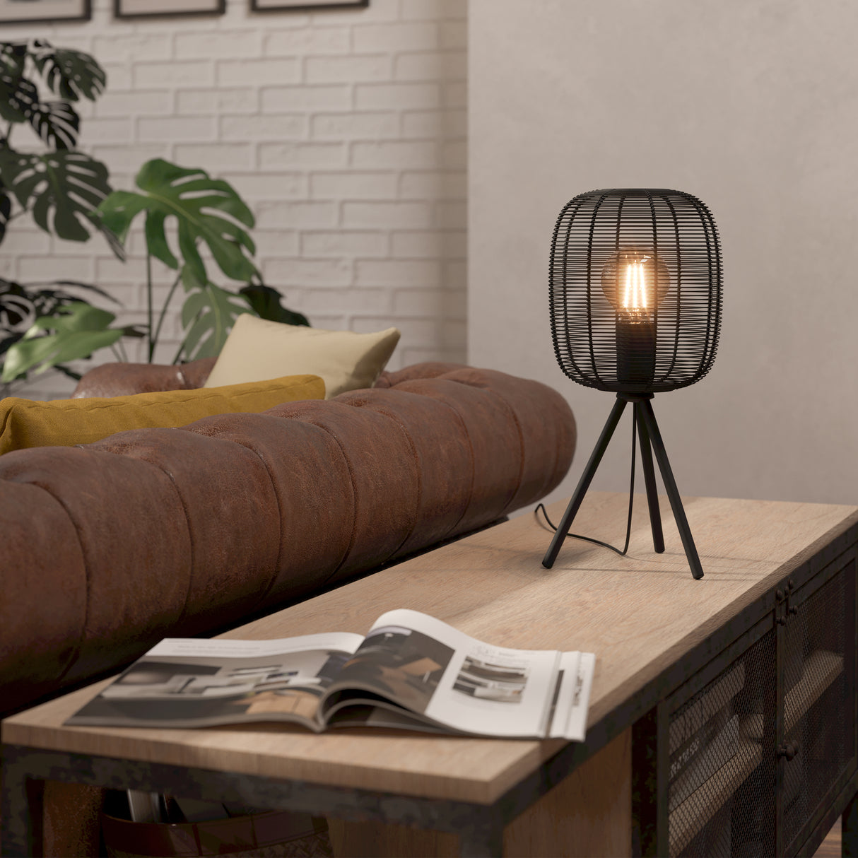 Eglo EU Rinroe Black Steel Rattan Tripod Style Table Lamp