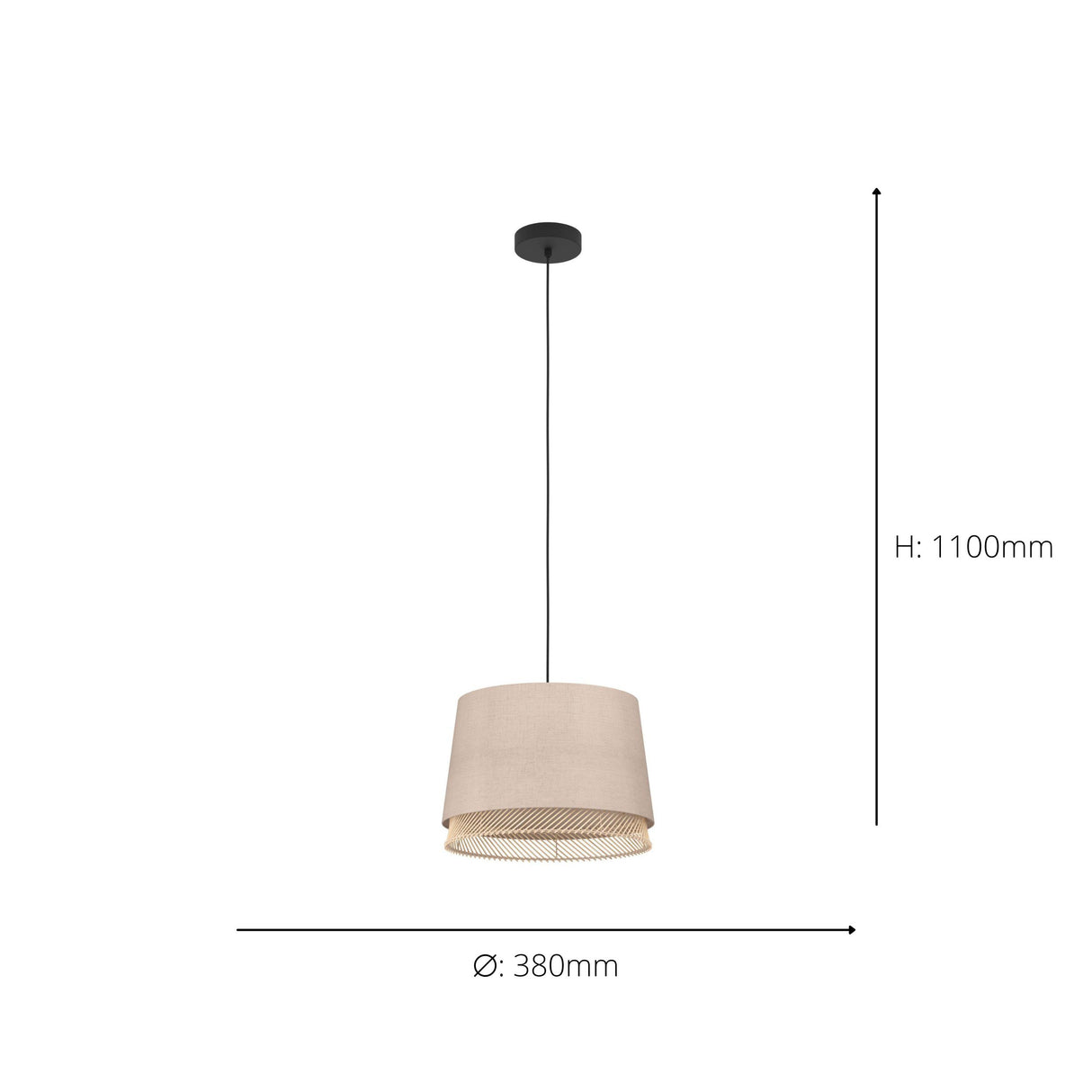 Eglo EU Tabley Black Steel & Fabric Contemporary Single Pendant