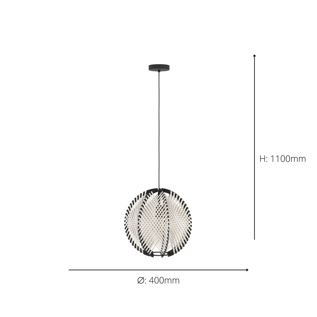 Eglo EU WAVERTON Pendant Ceiling Light – Vintage Black Fabric & Wood Shade, E27, Textile Cable