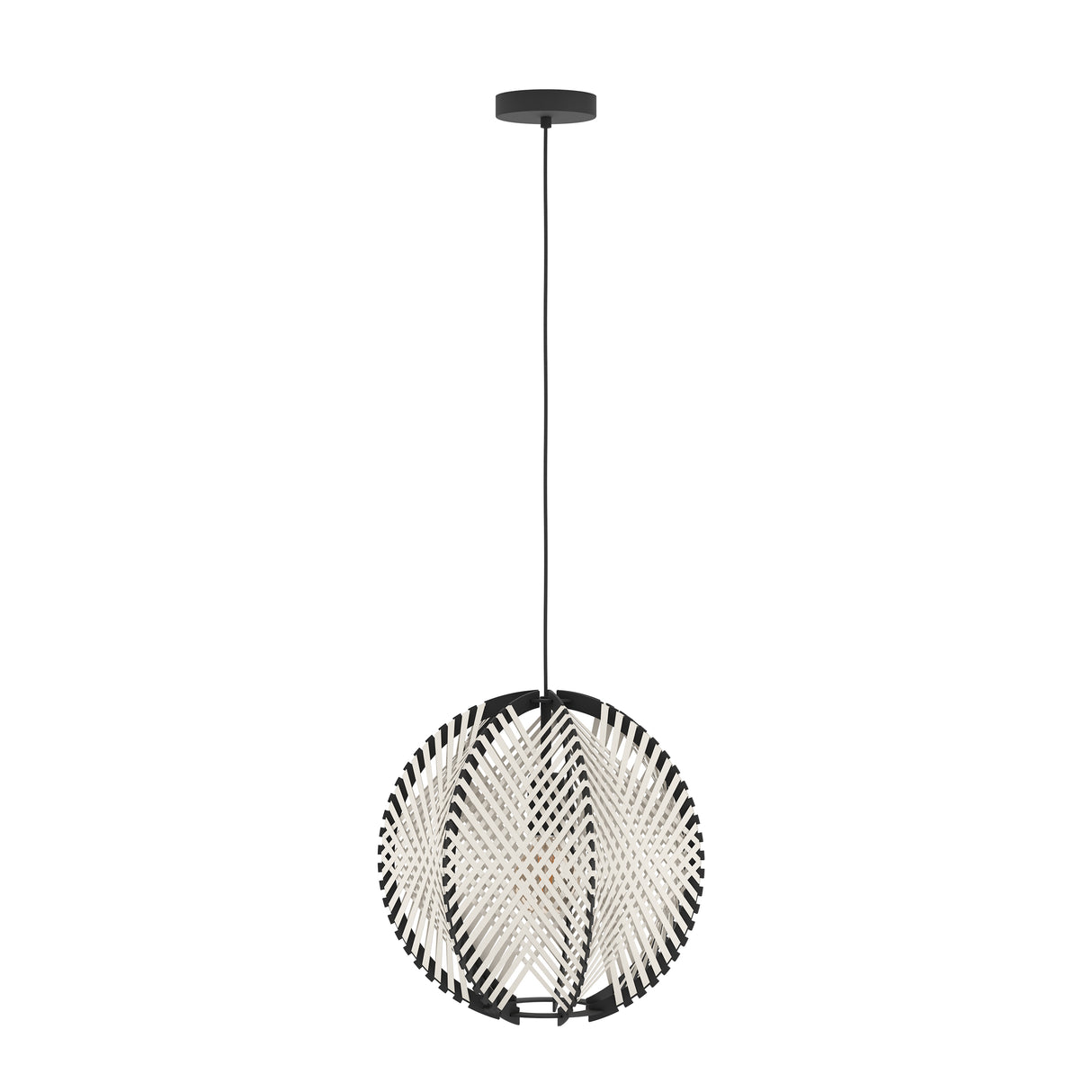 Eglo EU WAVERTON Pendant Ceiling Light – Vintage Black Fabric & Wood Shade, E27, Textile Cable