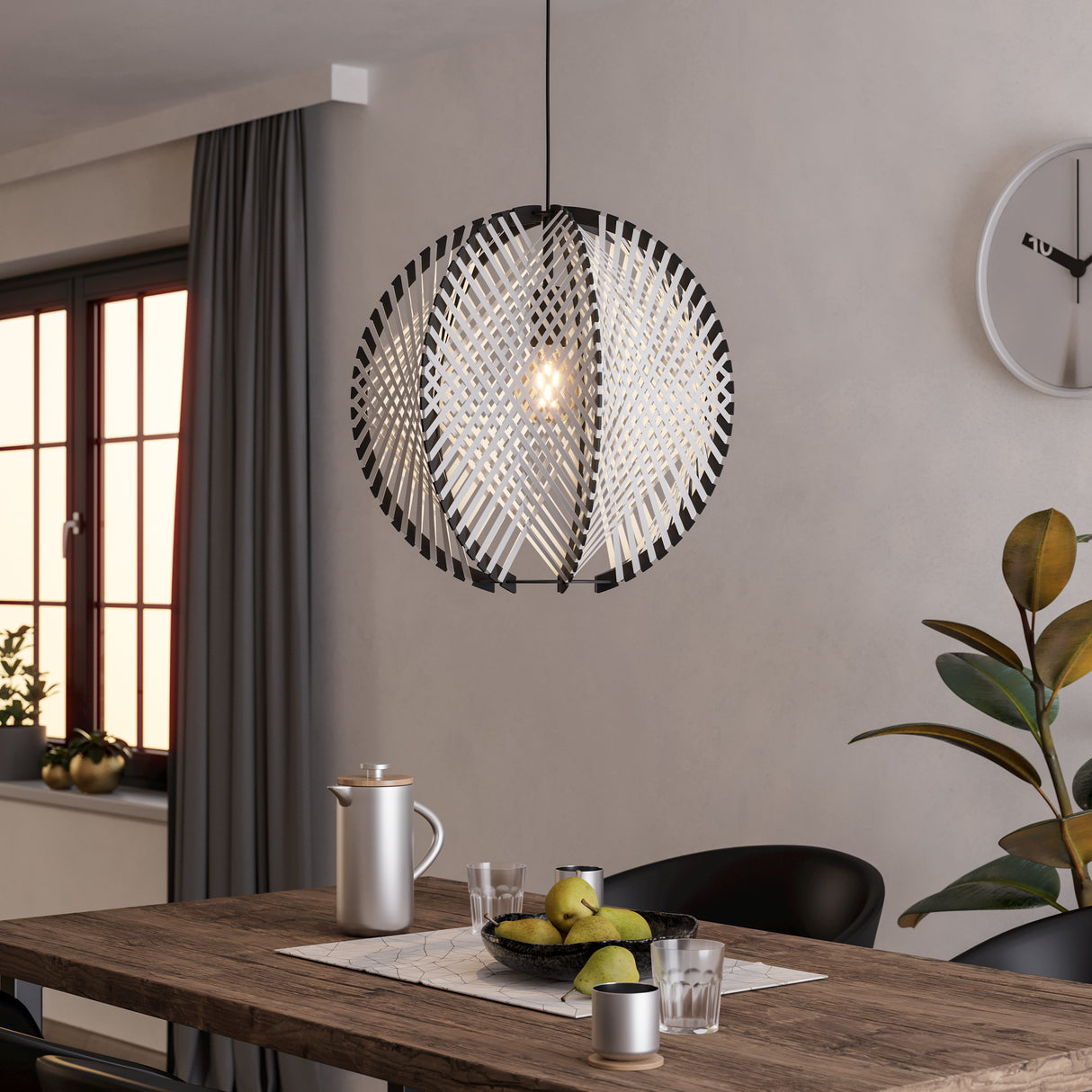 Eglo EU Waverton Black Steel & Fabric Contemporary Single Pendant