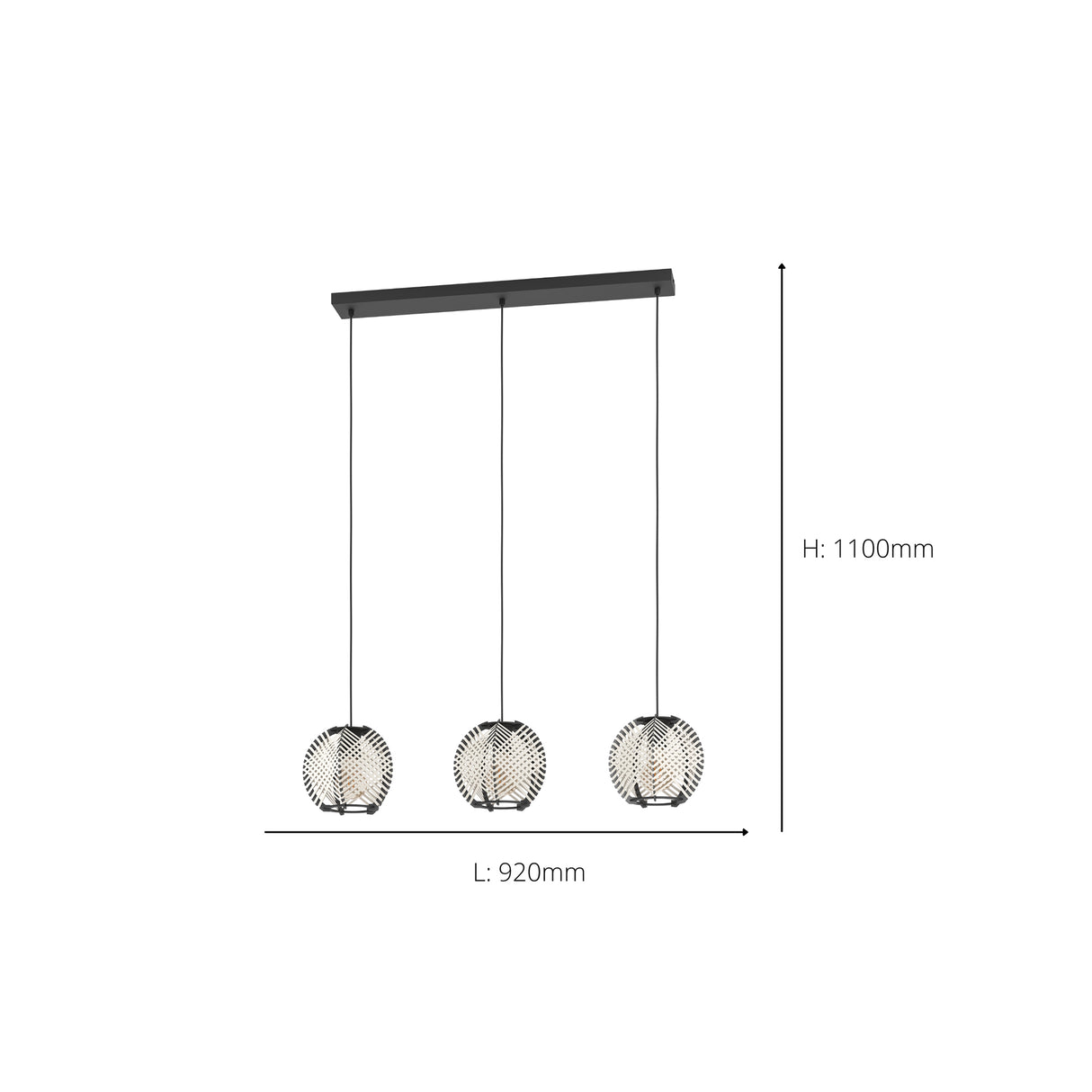 Eglo EU Waverton Black Steel & Fabric Contemporary 3-Light Pendant