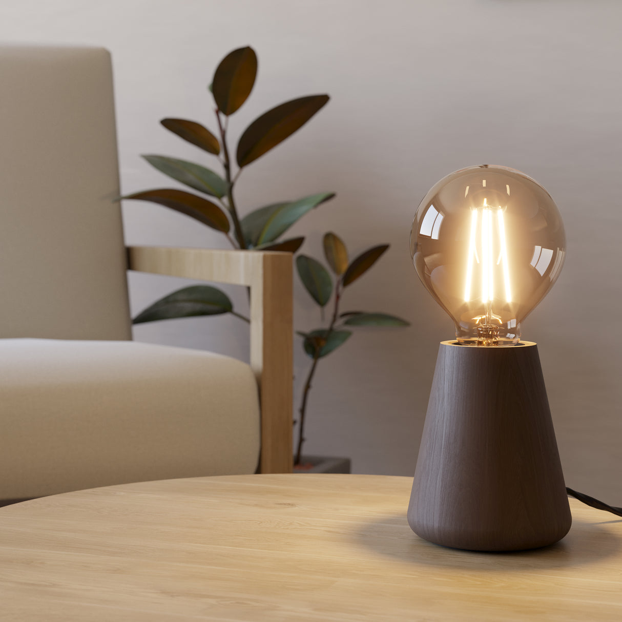 Eglo EU ASBY Table Lamp – Dark Brown Wood, E27, Rustic Natural Design, Indoor Lighting