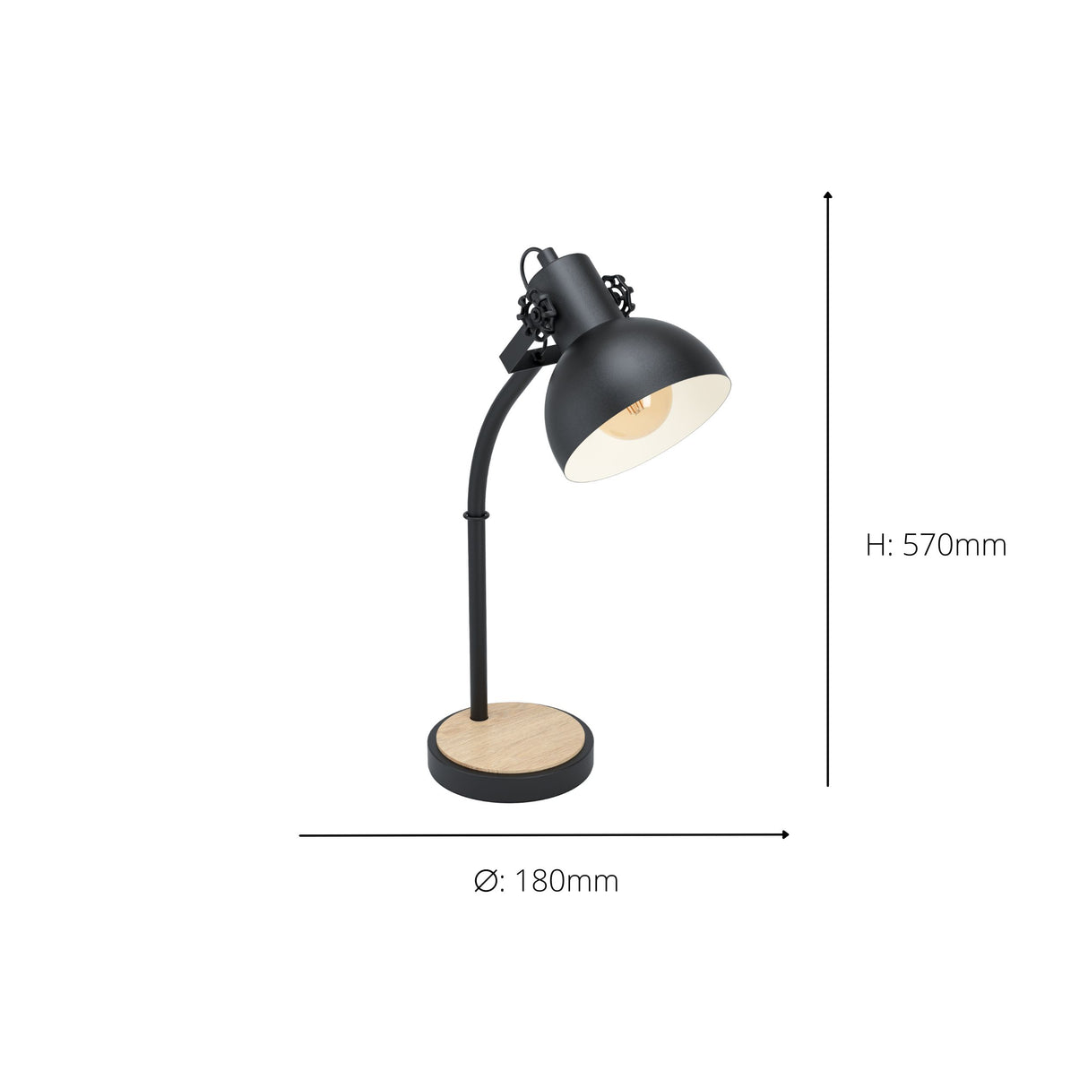 Eglo EU LUBENHAM Vintage Table Lamp – Black & Wood, E27 Fitting, In?Line Switch