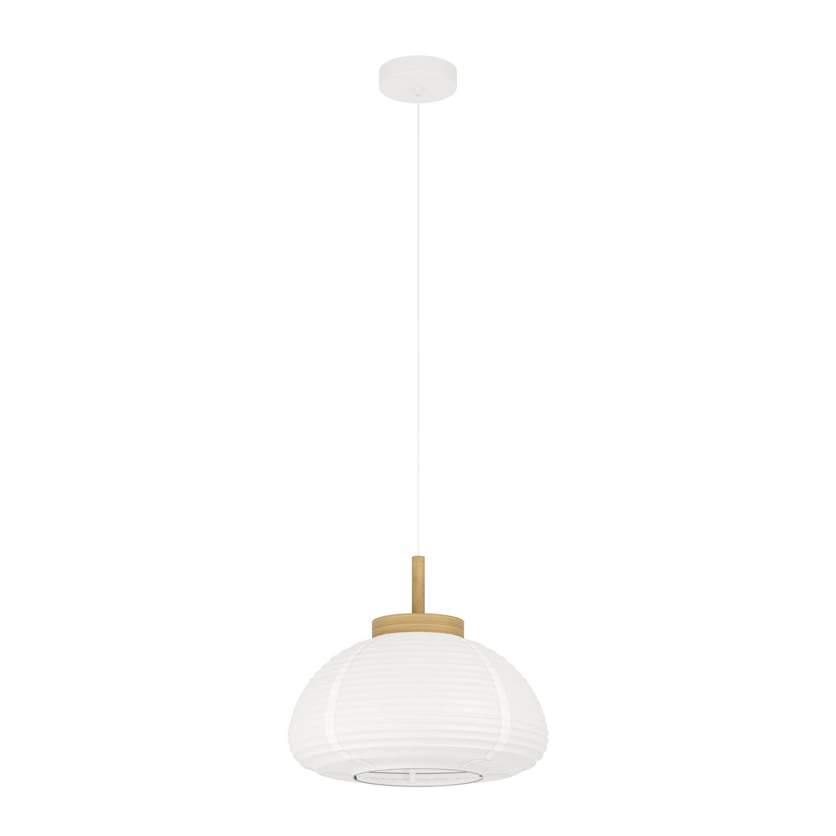 Eglo EU SUMMERHILL Pendant Ceiling Light – Vintage White & Wood Design, Paper Shade, E27