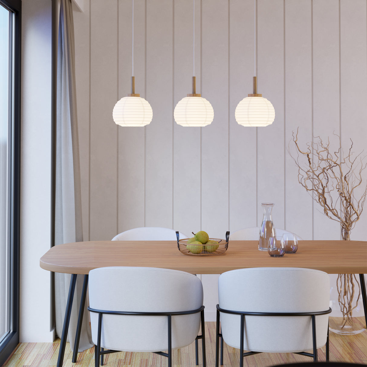 Eglo EU Summerhill Wood & Paper Vintage 3-Light Pendant