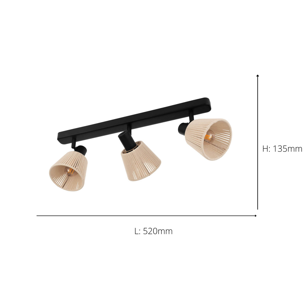 Eglo EU Seagard Beam 3 Light Triple Cream Thread Spotlight with Black Metal Frame