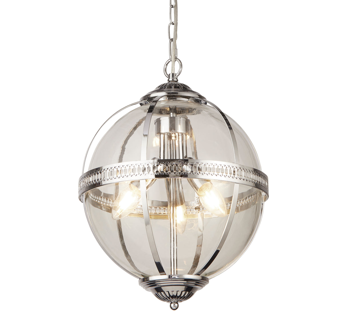 Coronet 3Lt Pendant - Chrome Metal & Glass