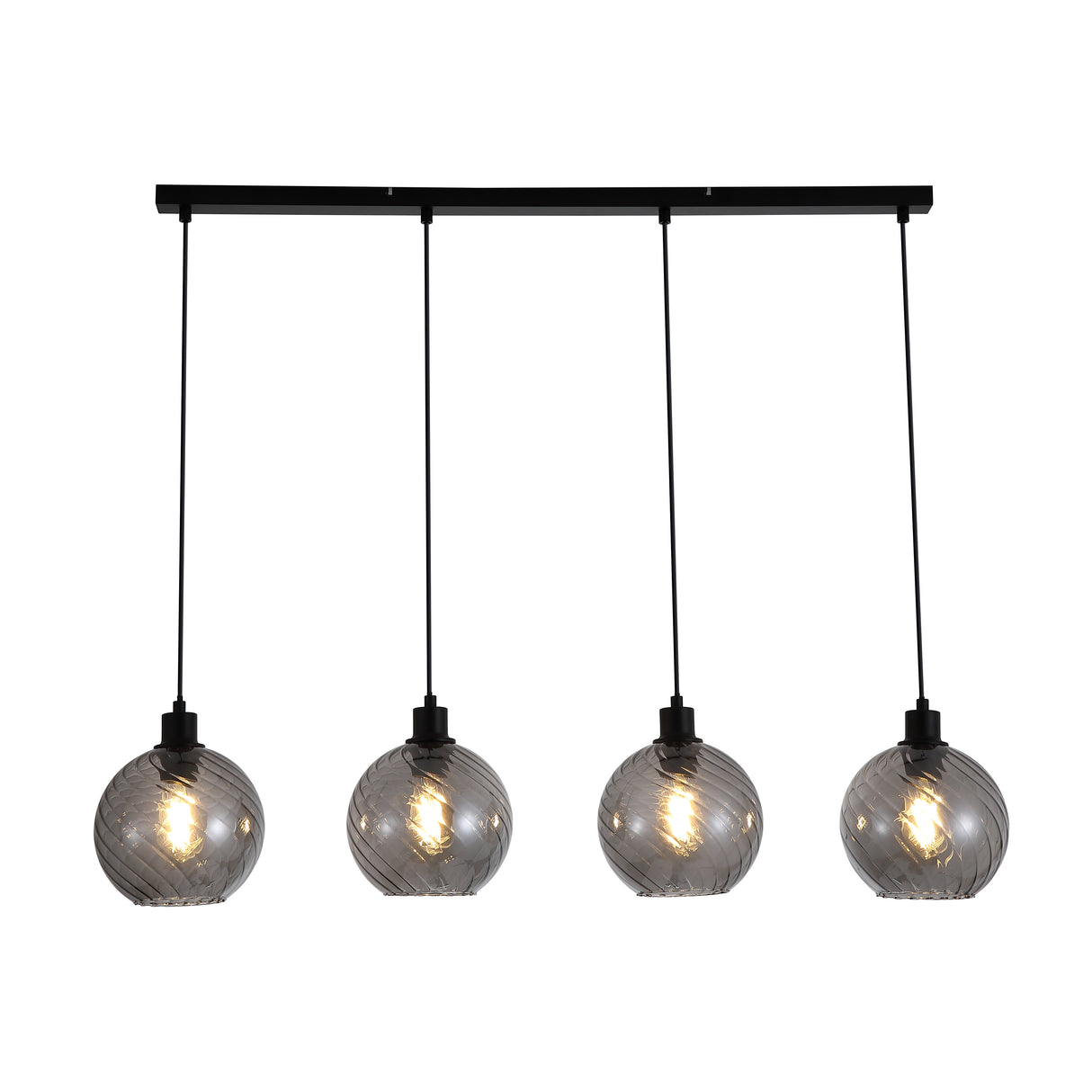 Radiance 4Lt Bar Pendant, Black Metal and Smoked Glass