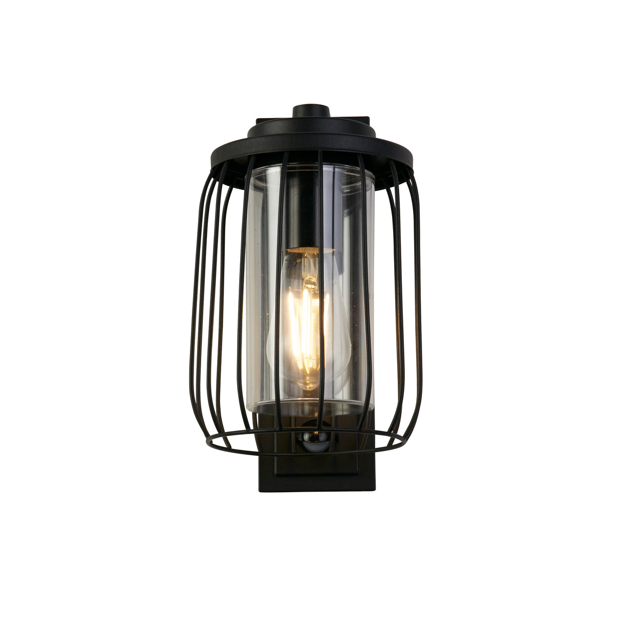 Reed 1Lt Wall Light with PIR , Black Metal and PC Shade