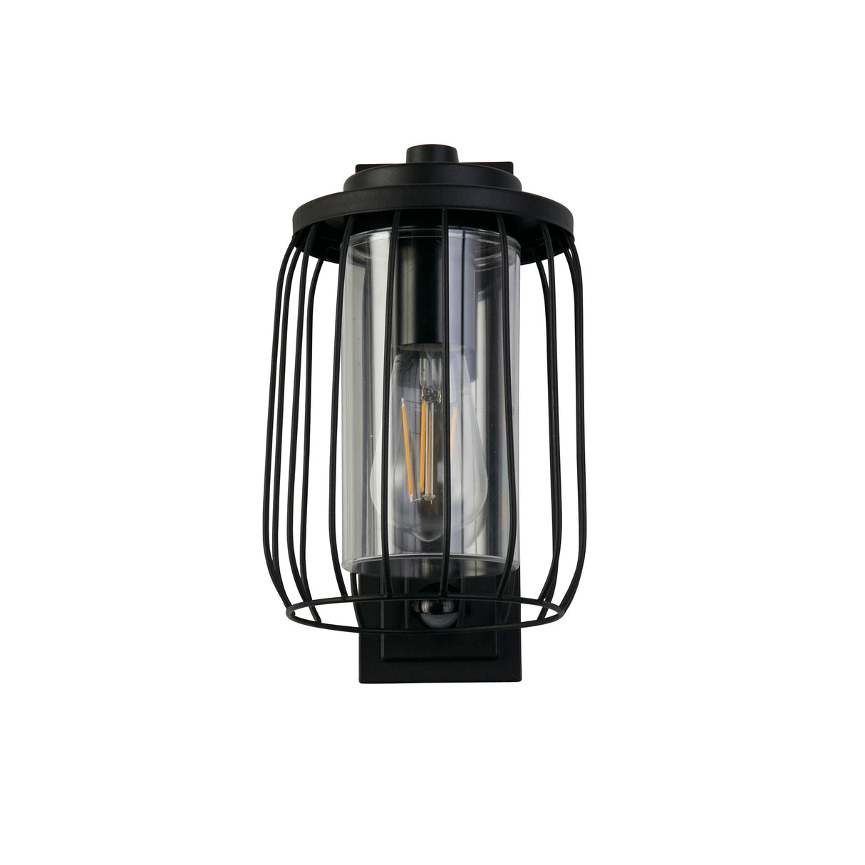 Searchlight Electric Reed 1Lt Wall Light with PIR , Black Metal and PC Shade 44610BK-PIR