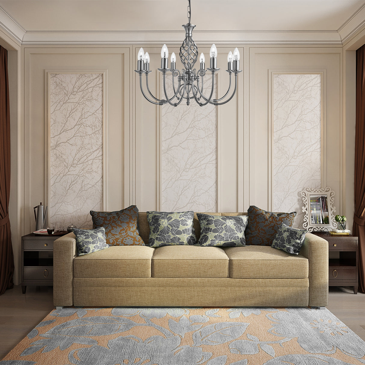 Searchlight Electric Zanzibar 8Lt Pendant - Satin Silver Metal 4489-8