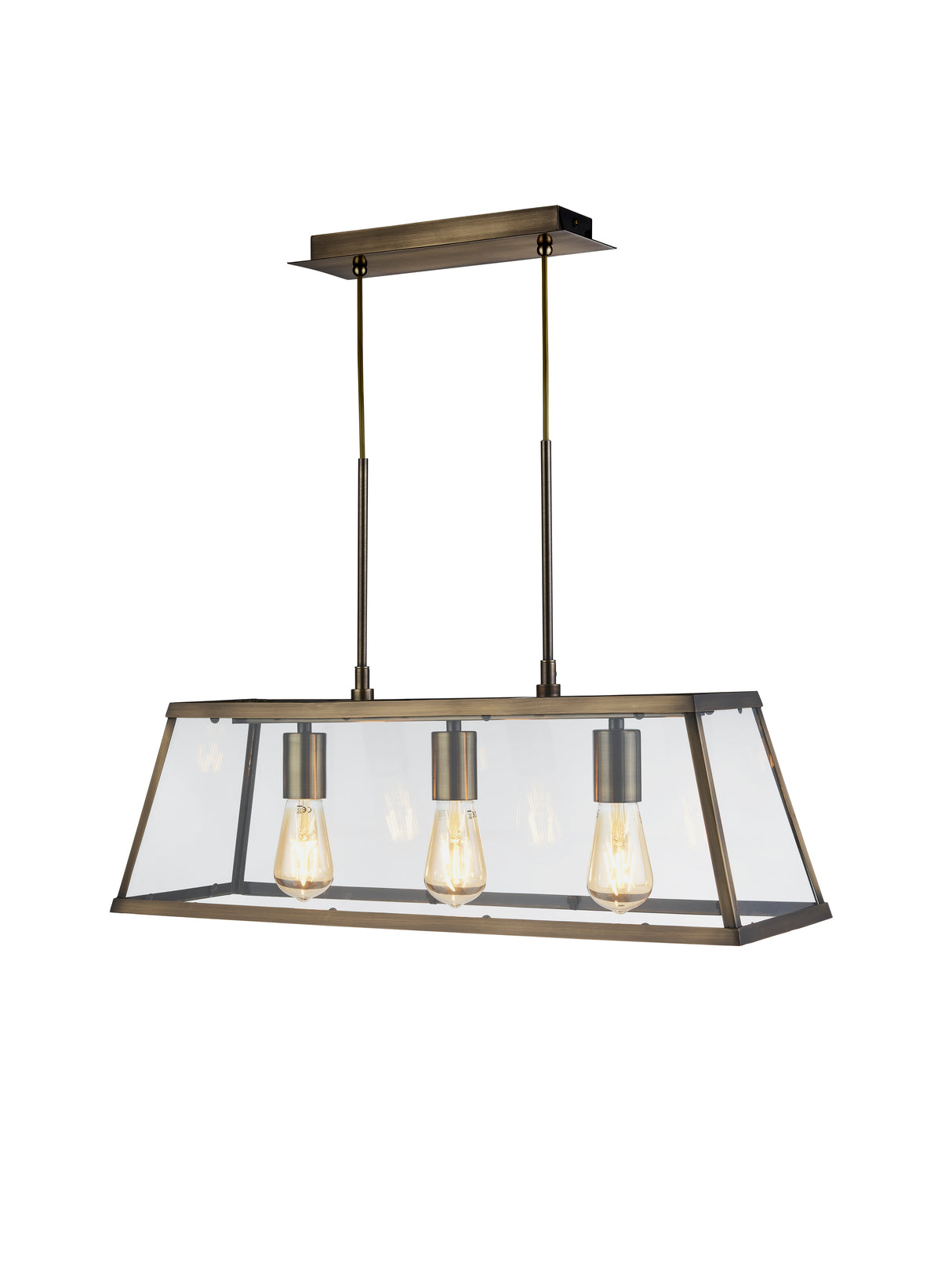 Voyager 3Lt Bar Pendant - Antique Brass Metal & Glass