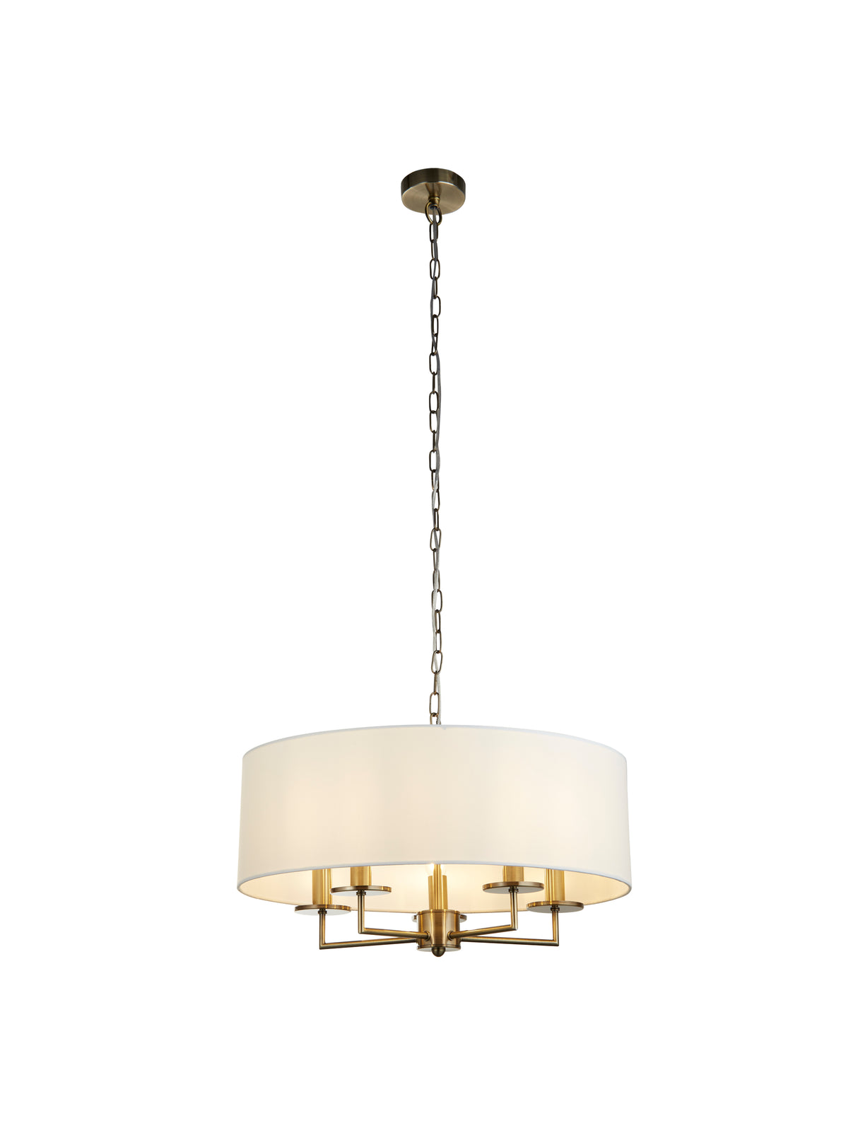 Knightsbridge 5Lt Pendant- Antique Brass & White Linen Shade