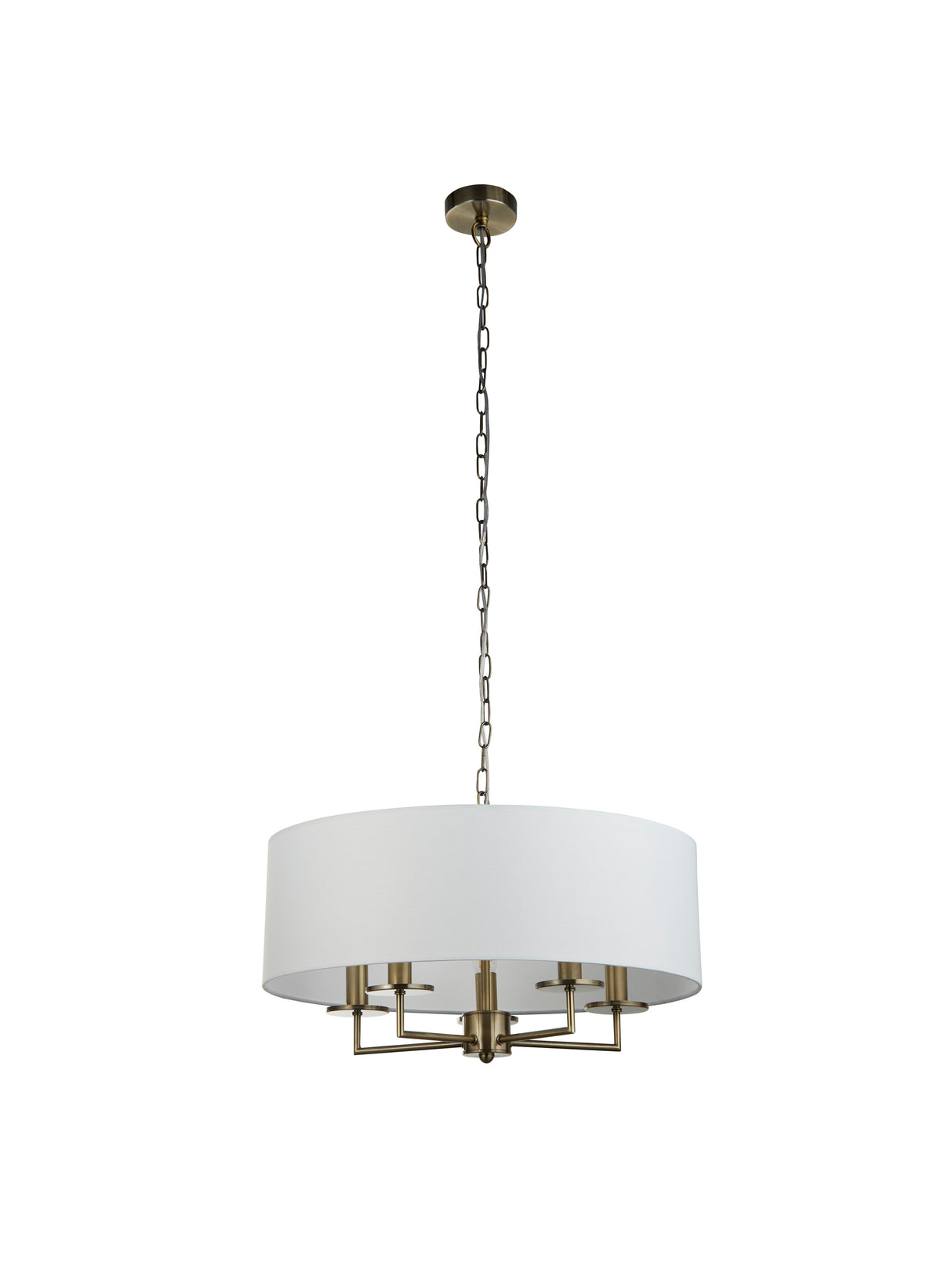 Searchlight Electric Knightsbridge 5Lt Pendant- Antique Brass & White Linen Shade 4785-5AB