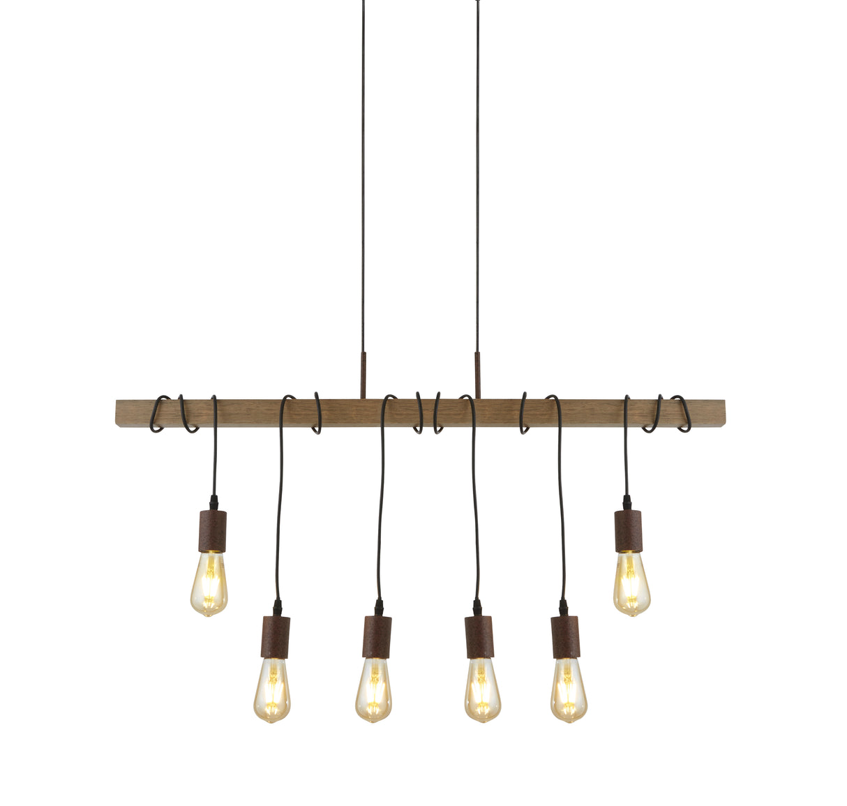 Barn 6Lt Pendant - Black Metal & Wood