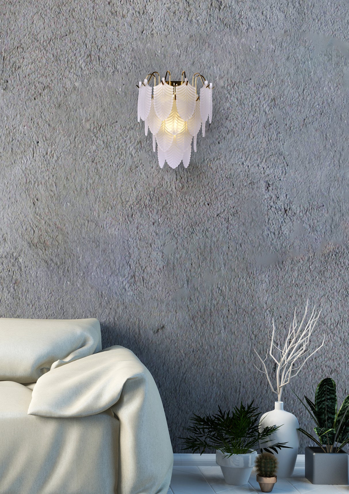 Searchlight Electric Feather Wall Light, Polished Brass with Frosted Feather Gla 48910-1SB