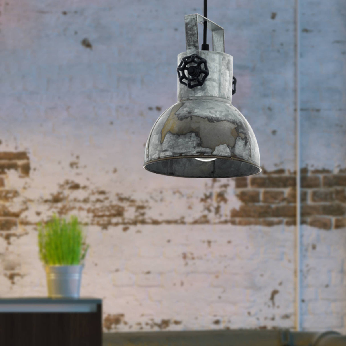 Eglo EU Barnstaple Wood & Steel Zinc Single Pendant