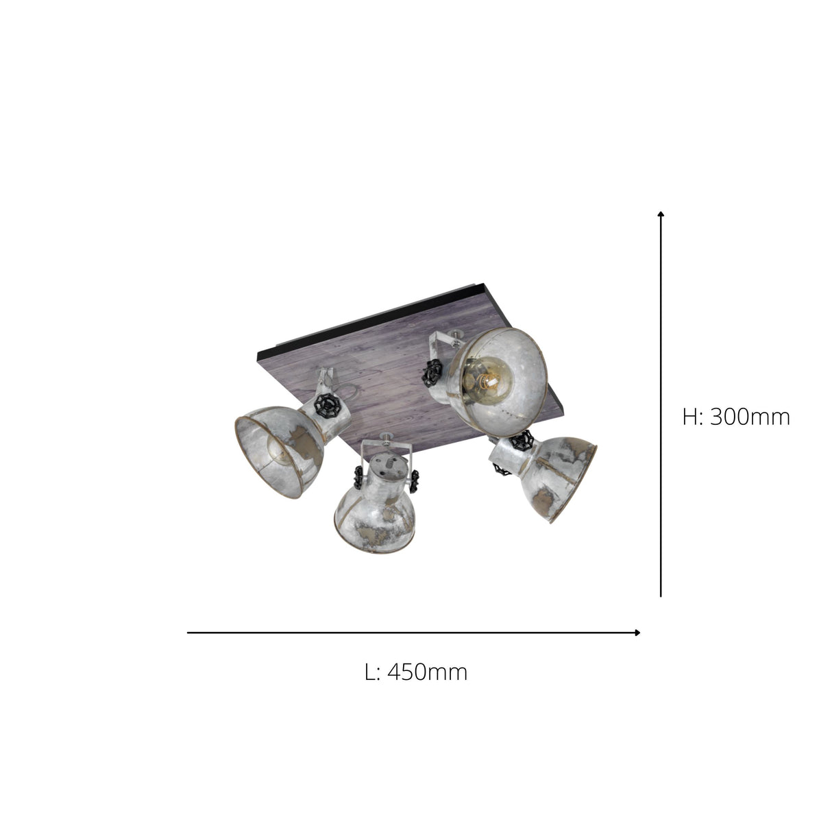 Eglo EU Barnstaple Wood & Steel Zinc 4-Light Spotlight