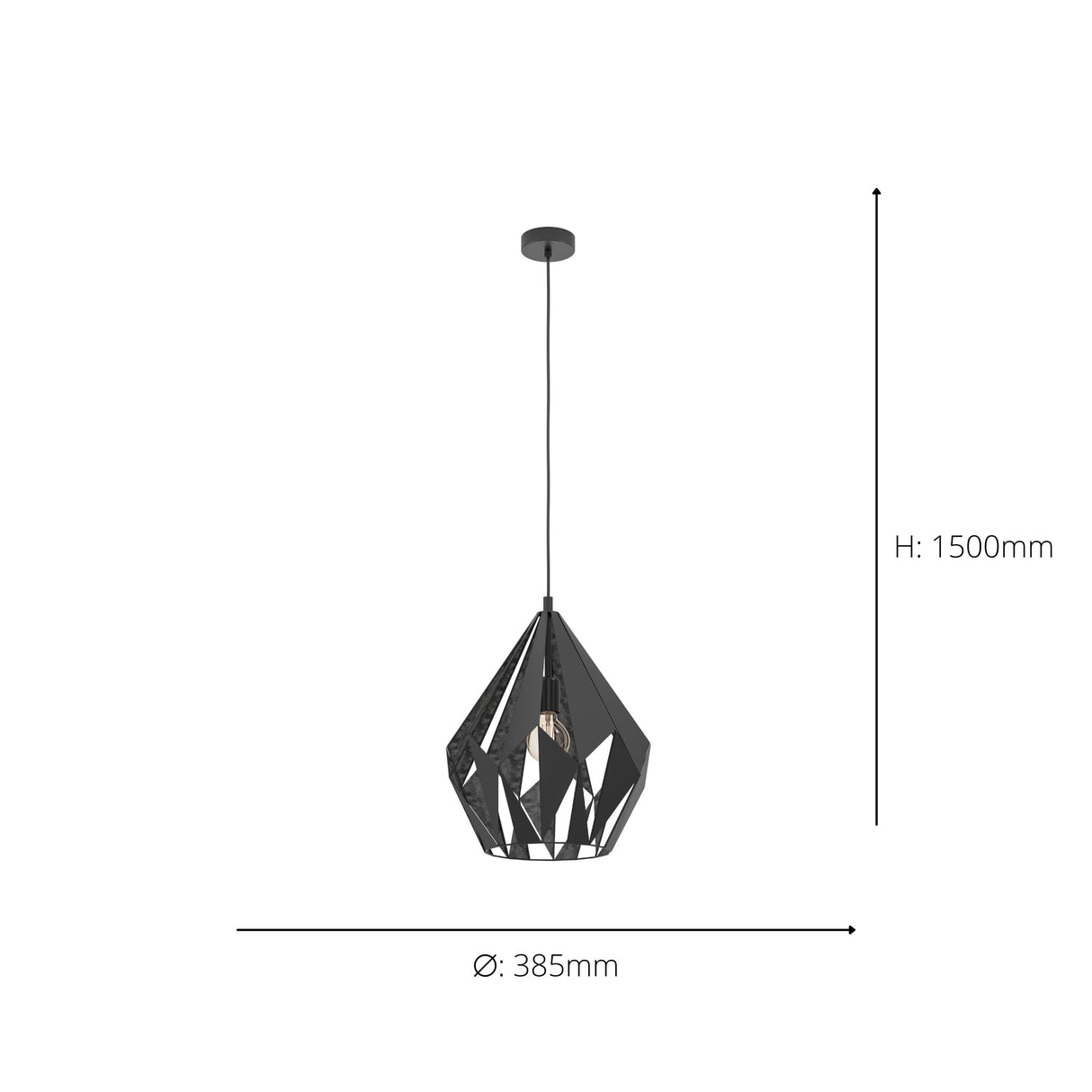 Eglo EU Carlton 1 Single Pendant Light E27 Black
