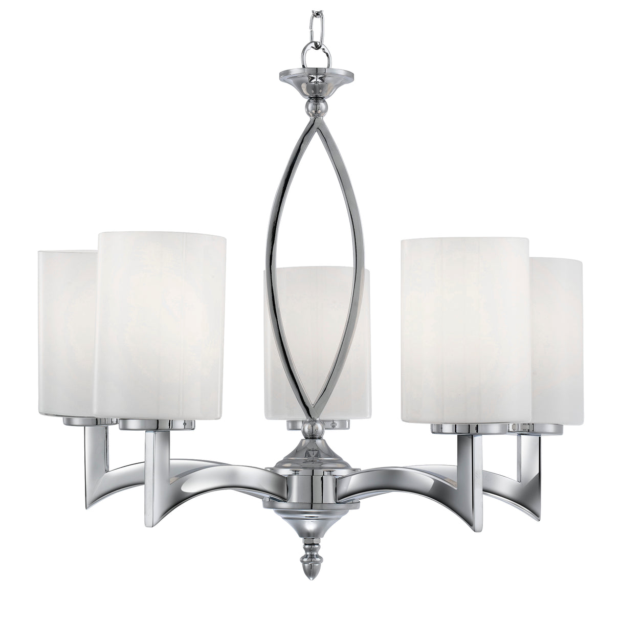 Searchlight Electric Gina 5Lt Pendant - Chrome & White Glass Shades 4995-5CC