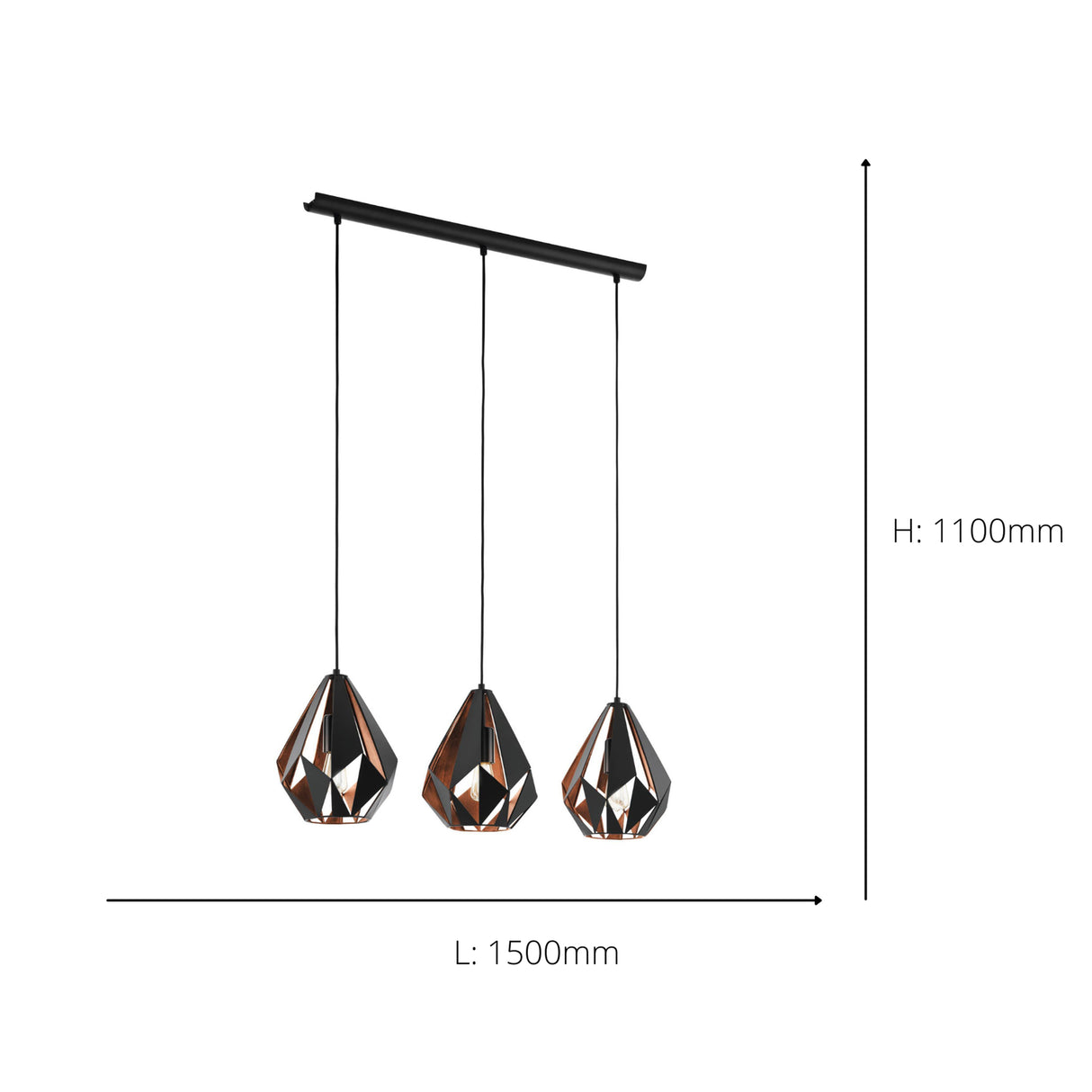 Eglo EU Carlton 1 Vintage Industrial 3 Pendant Light
