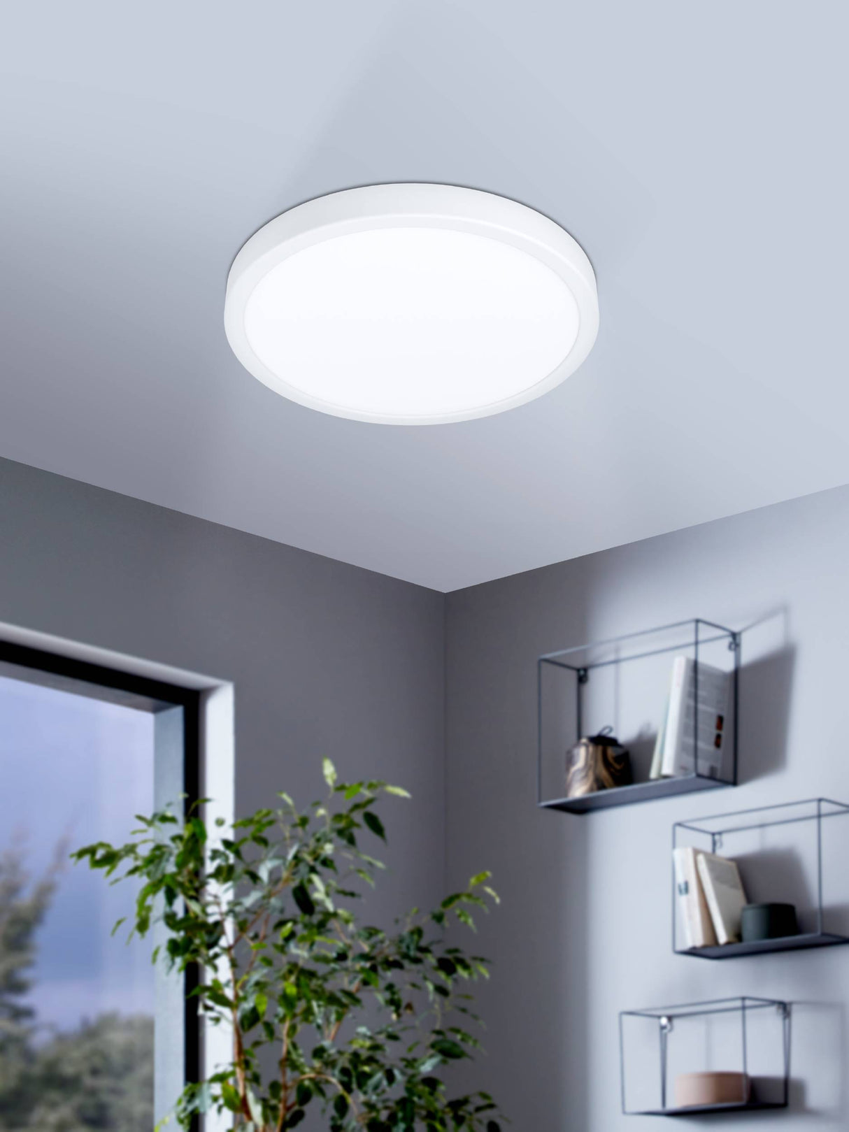 Eglo EU FUEVA?5 Bathroom LED Ceiling Light – White Steel, Round, Warm White, Indoor Lighting