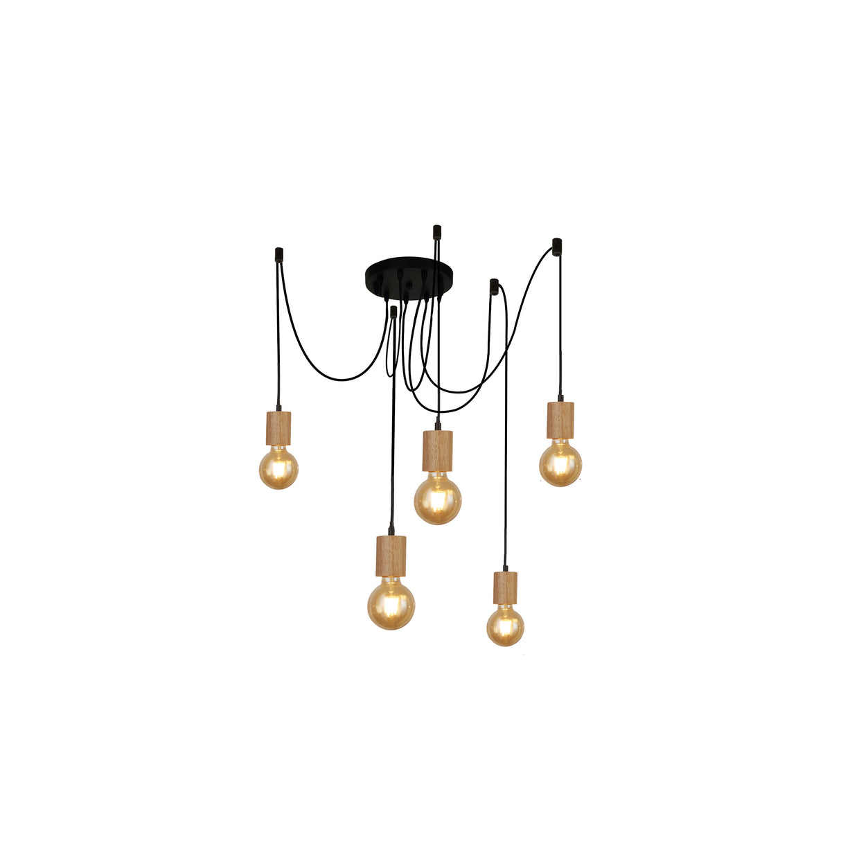 Spinny 5Lt Pendant - Wood & Matt Black Metal