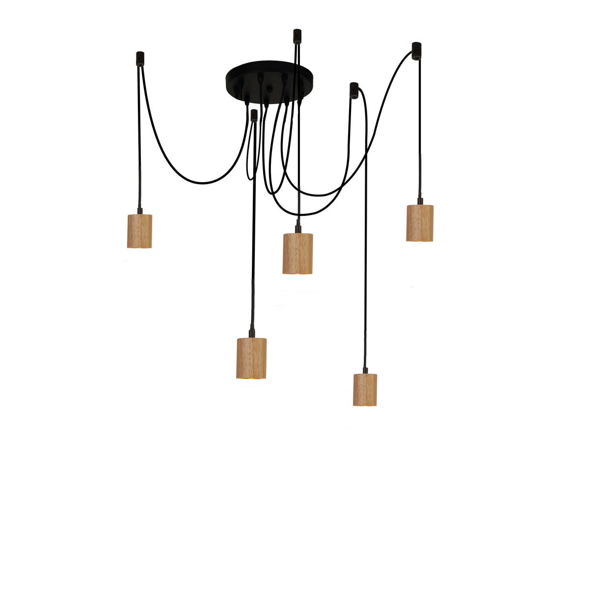 Searchlight Electric Spinny 5Lt Pendant - Wood & Matt Black Metal 50213-5NA