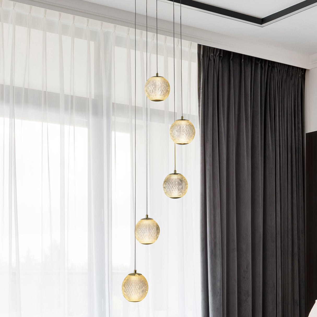 Searchlight Electric Allure 5Lt Multi-Drop Pendant - Satin Brass & Clear Acrylic 51481-5SB