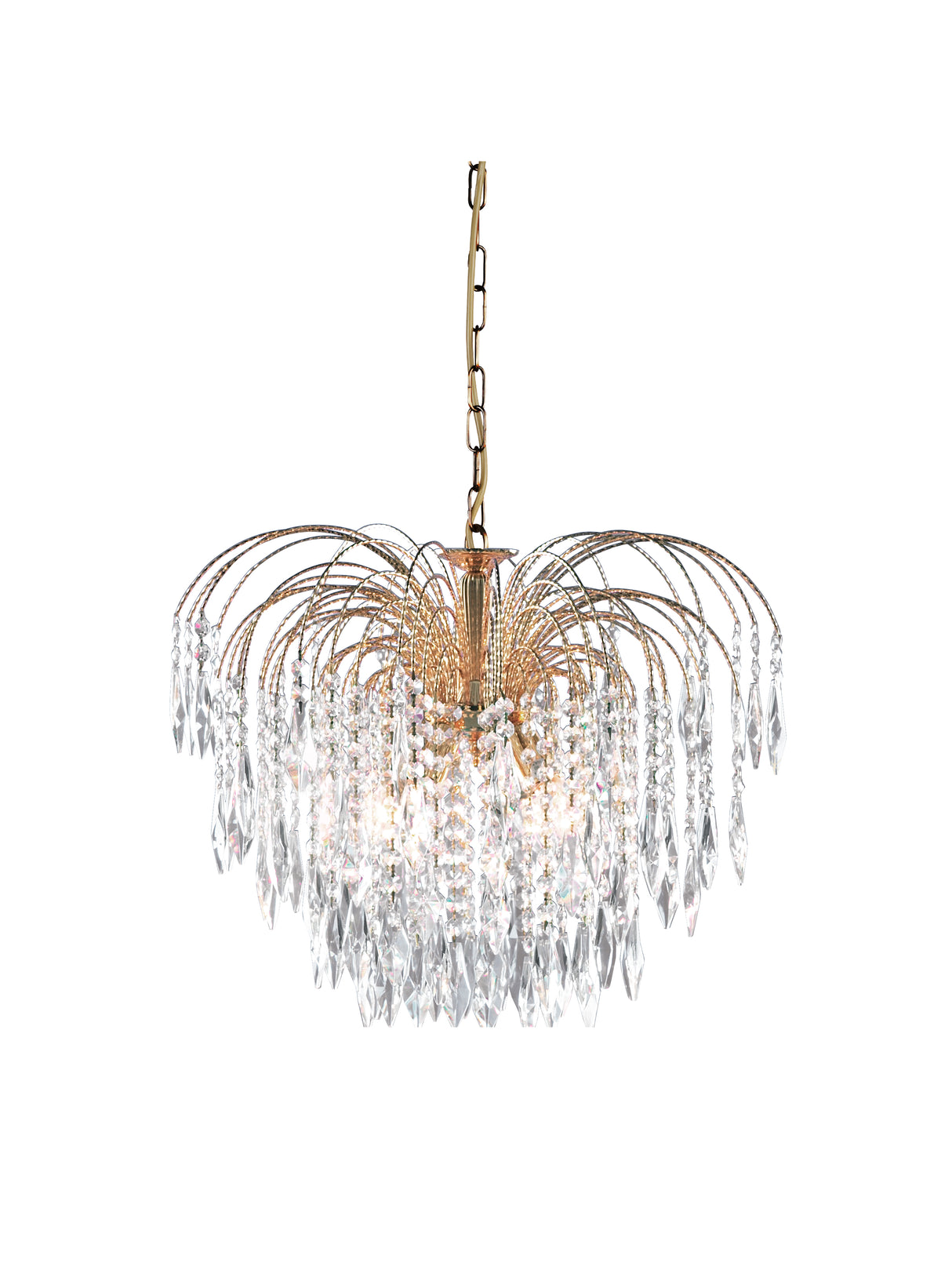Waterfall 5Lt Pendant - Gold Metal & Crystal