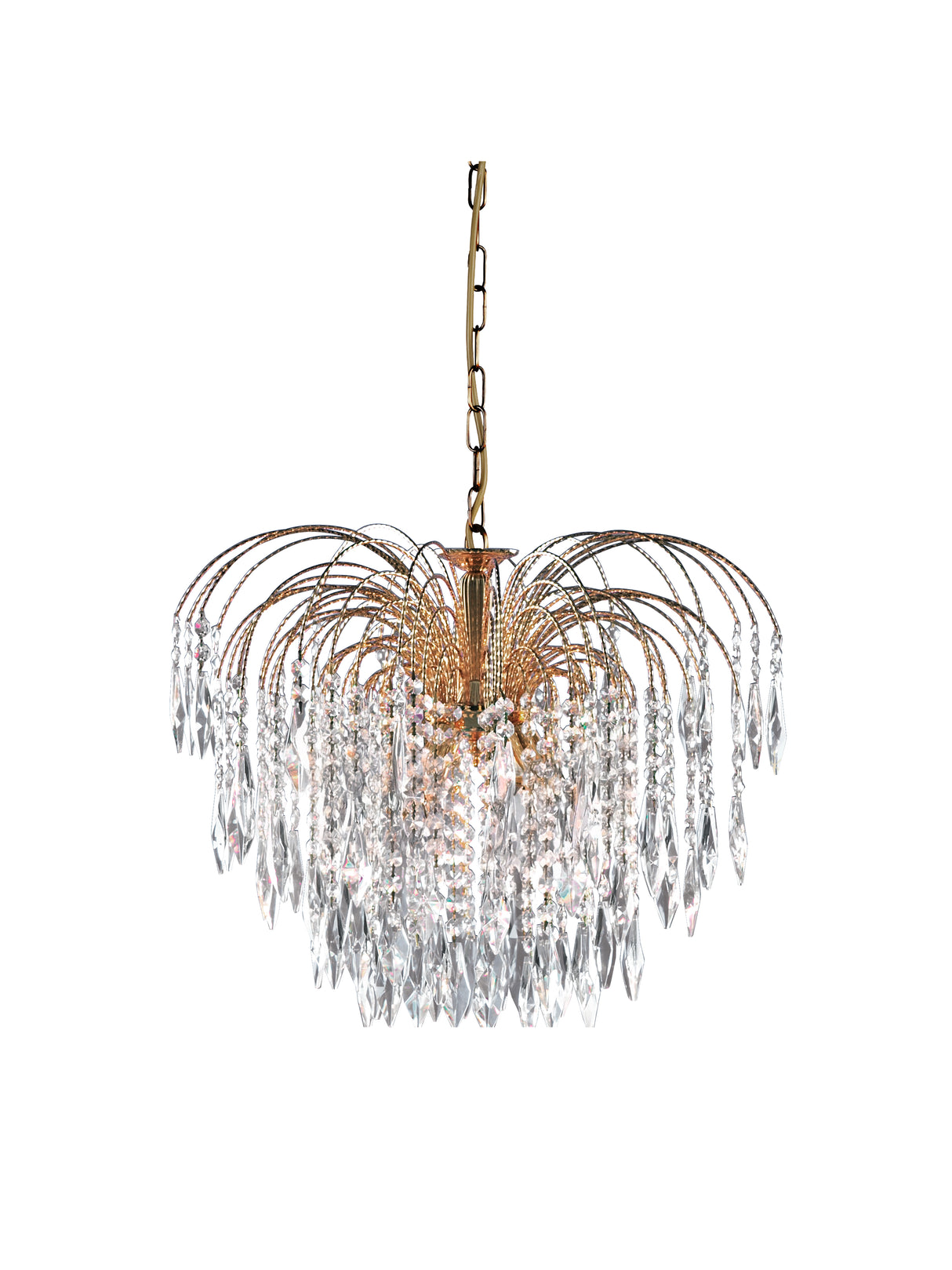 Searchlight Electric Waterfall 5Lt Pendant - Gold Metal & Crystal 5175-5