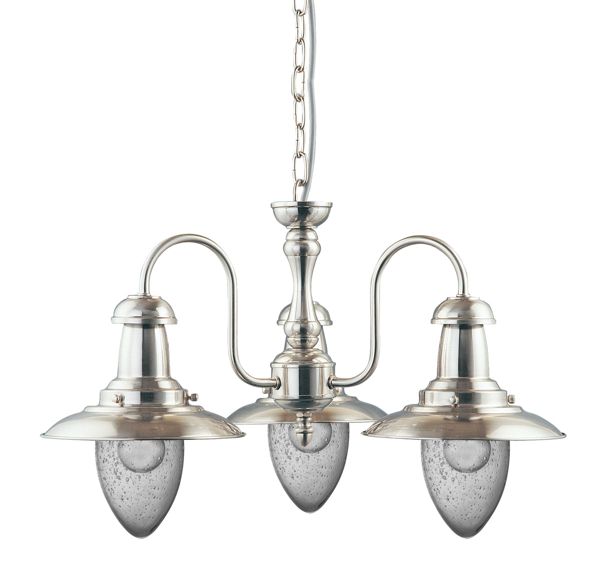 Searchlight Electric Fisherman II 3Lt Pendant - Satin Silver & Clear Seeded Glass 5333-3SS