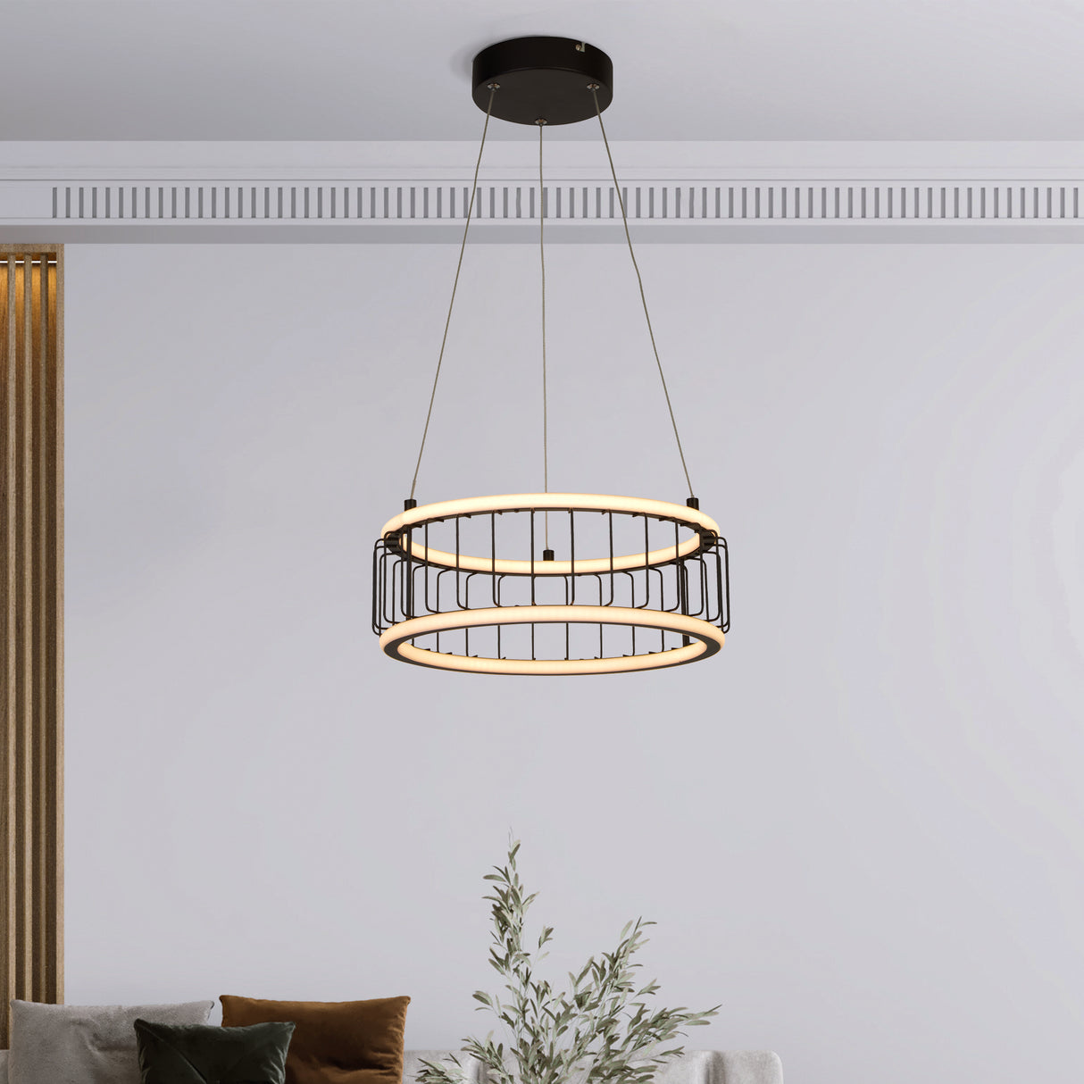 Searchlight Electric Circolo Cage Drum Pendant - Black Metal & White Silicon 54213-1BK