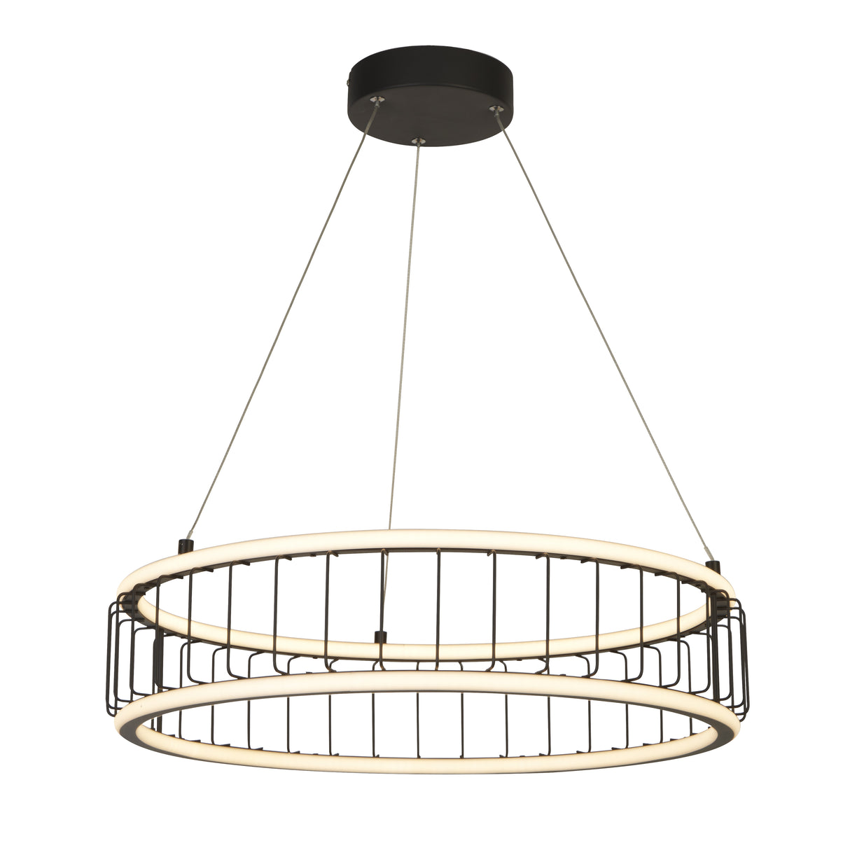 Circolo Cage Drum Pendant - Black Metal & White Silicon