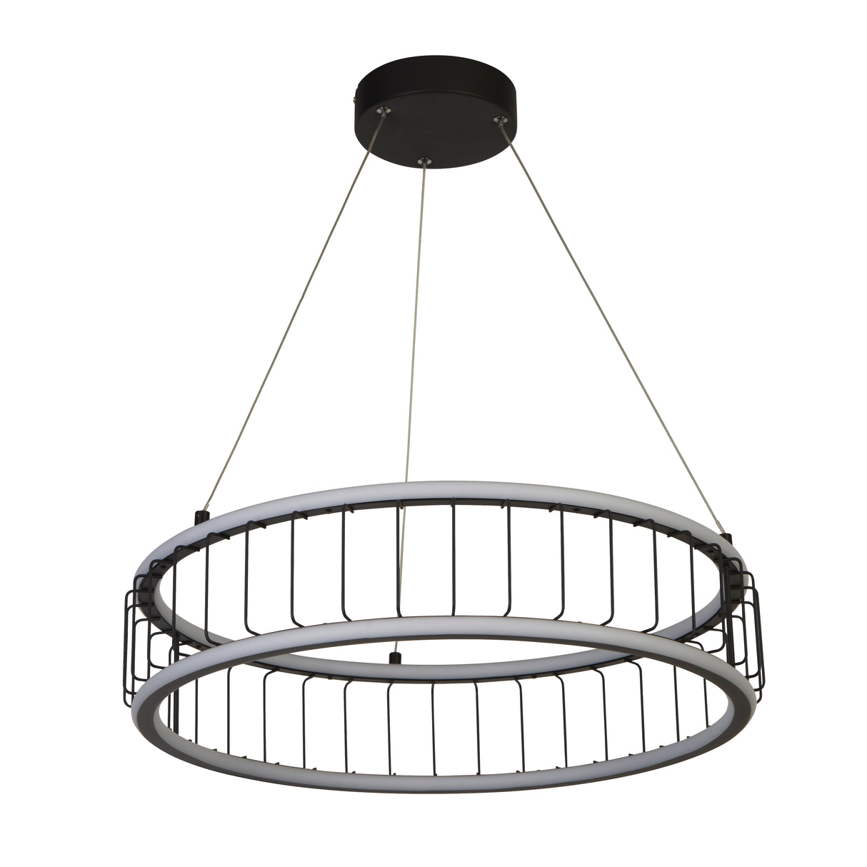 Searchlight Electric Circolo Cage Drum Pendant - Black Metal & White Silicon 54214-1BK
