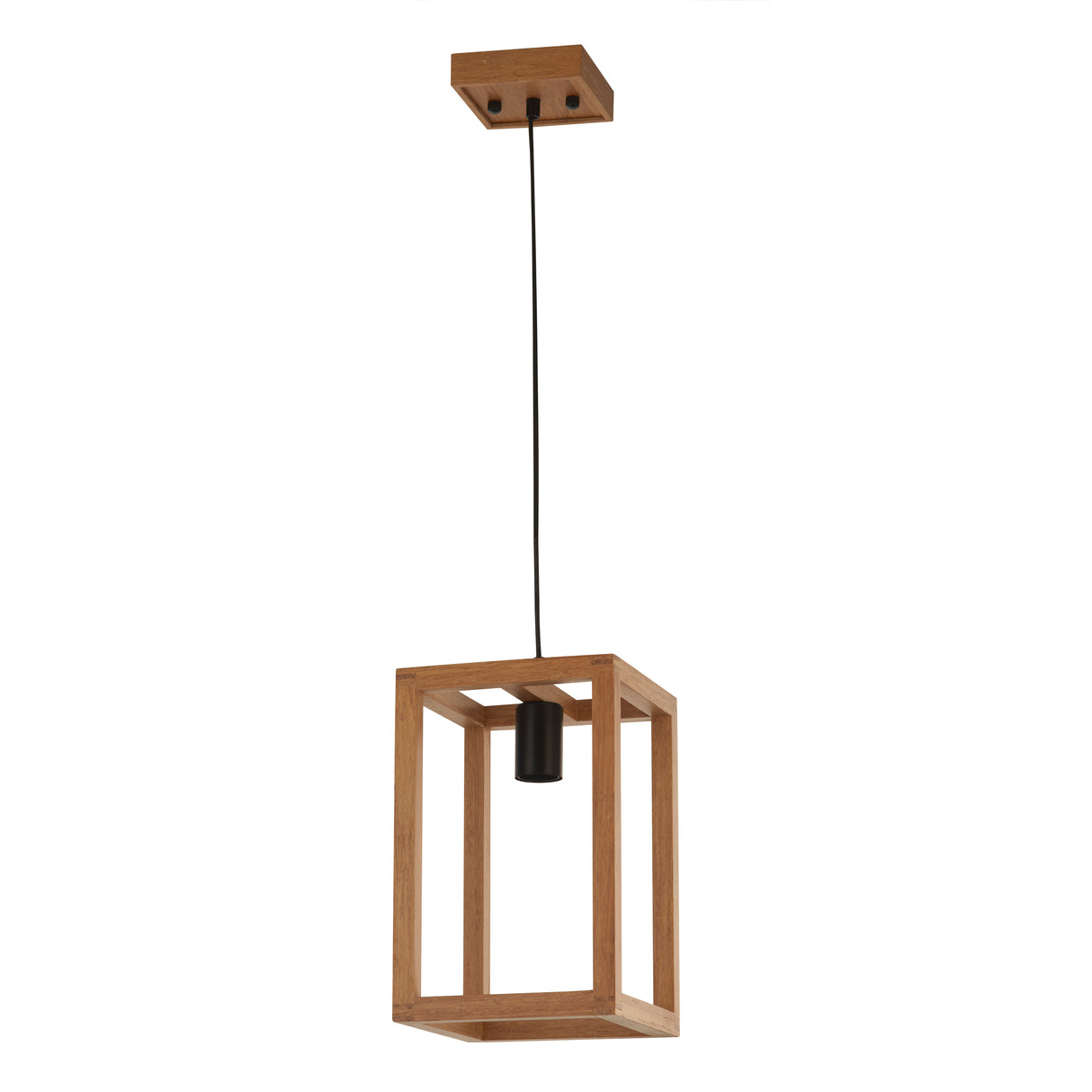 Searchlight Electric Square Pendant - Natural Wood & Black Metal 54741-1NA
