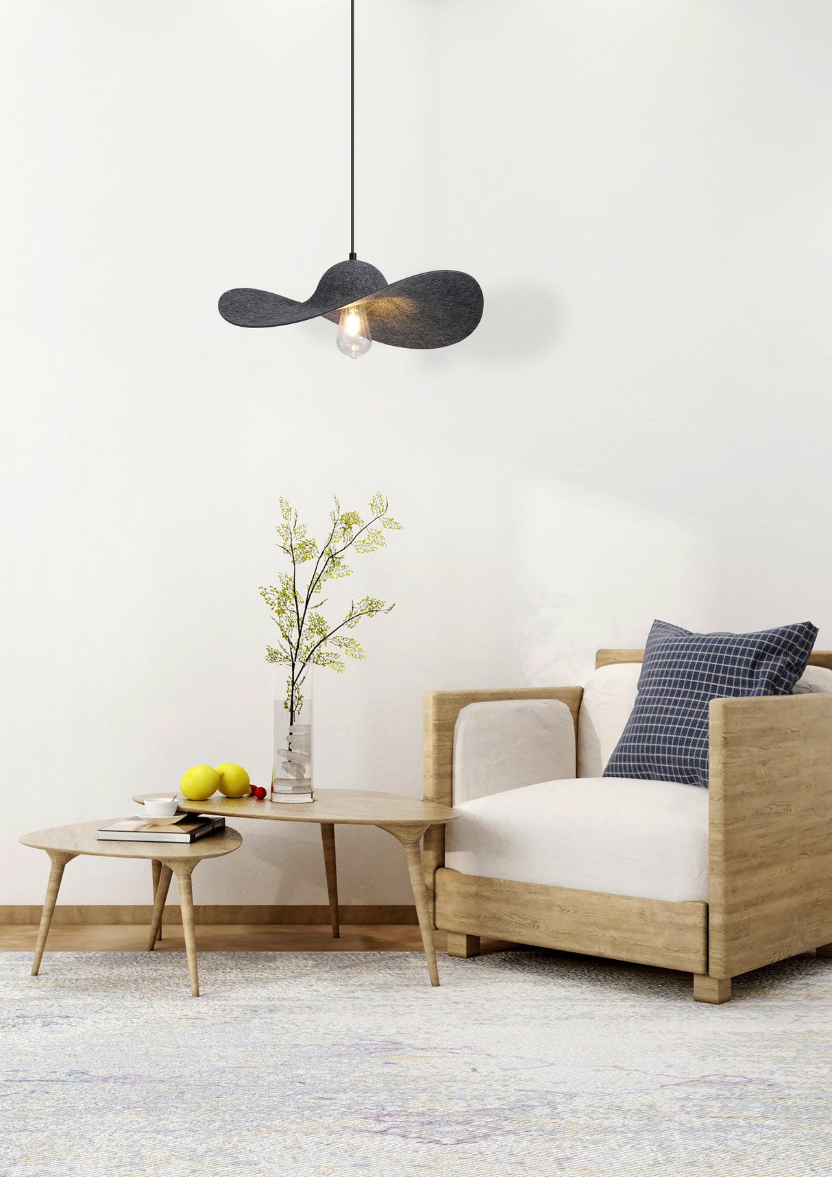 Searchlight Electric Ripple 1Lt Pendant, Black Metal, Felt 55103BK