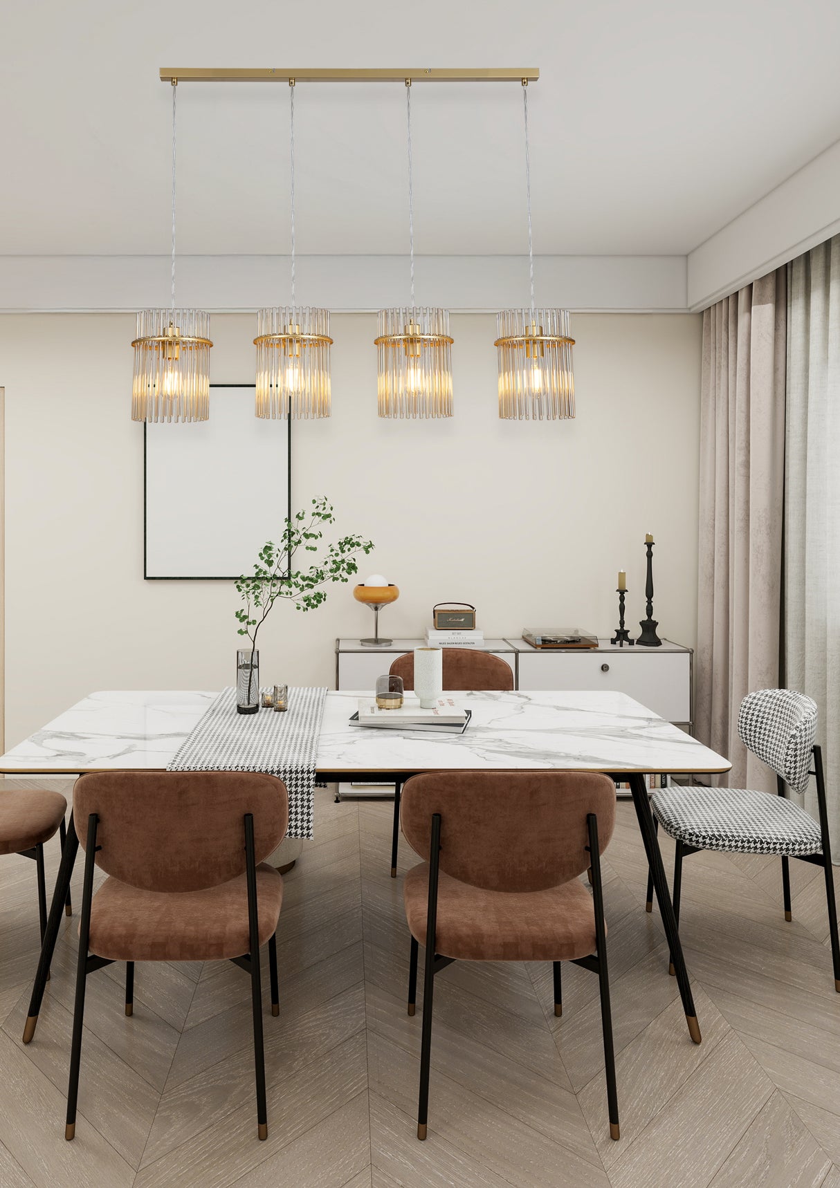 Searchlight Electric Swizzle 4Lt Bar Pendant, Gold Metal with Champagne Rods 55620-4CP