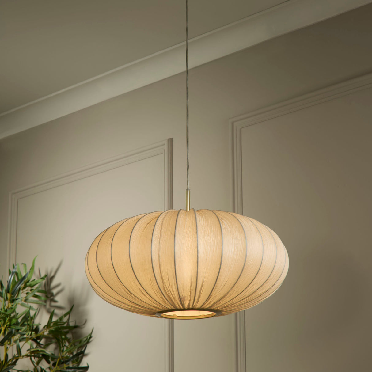 Searchlight Electric Bonnie 1Lt Pendant Satin Brass Metal & Ivory Satin Shade 55712